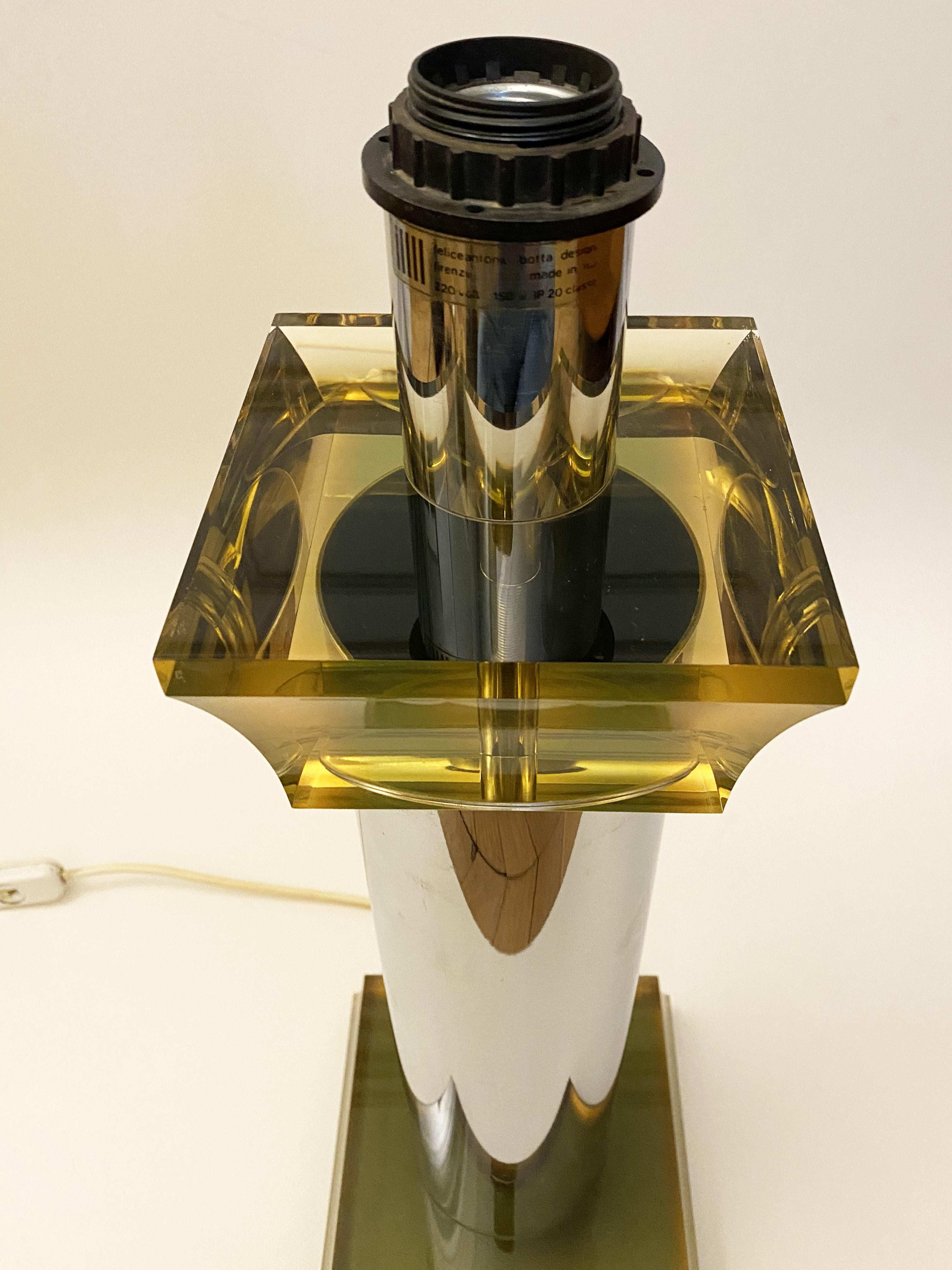 Modernist Italian Chrome & Lucite Lamp by Felice Antonio Botta, 1970s, set of 2. For Sale 4
