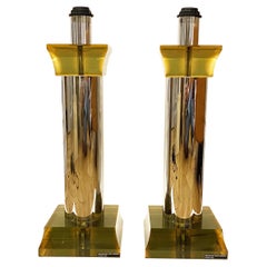 Lampada modernista italiana in cromo e lucite di Felice Antonio Botta, anni '70, set di 2 pezzi.