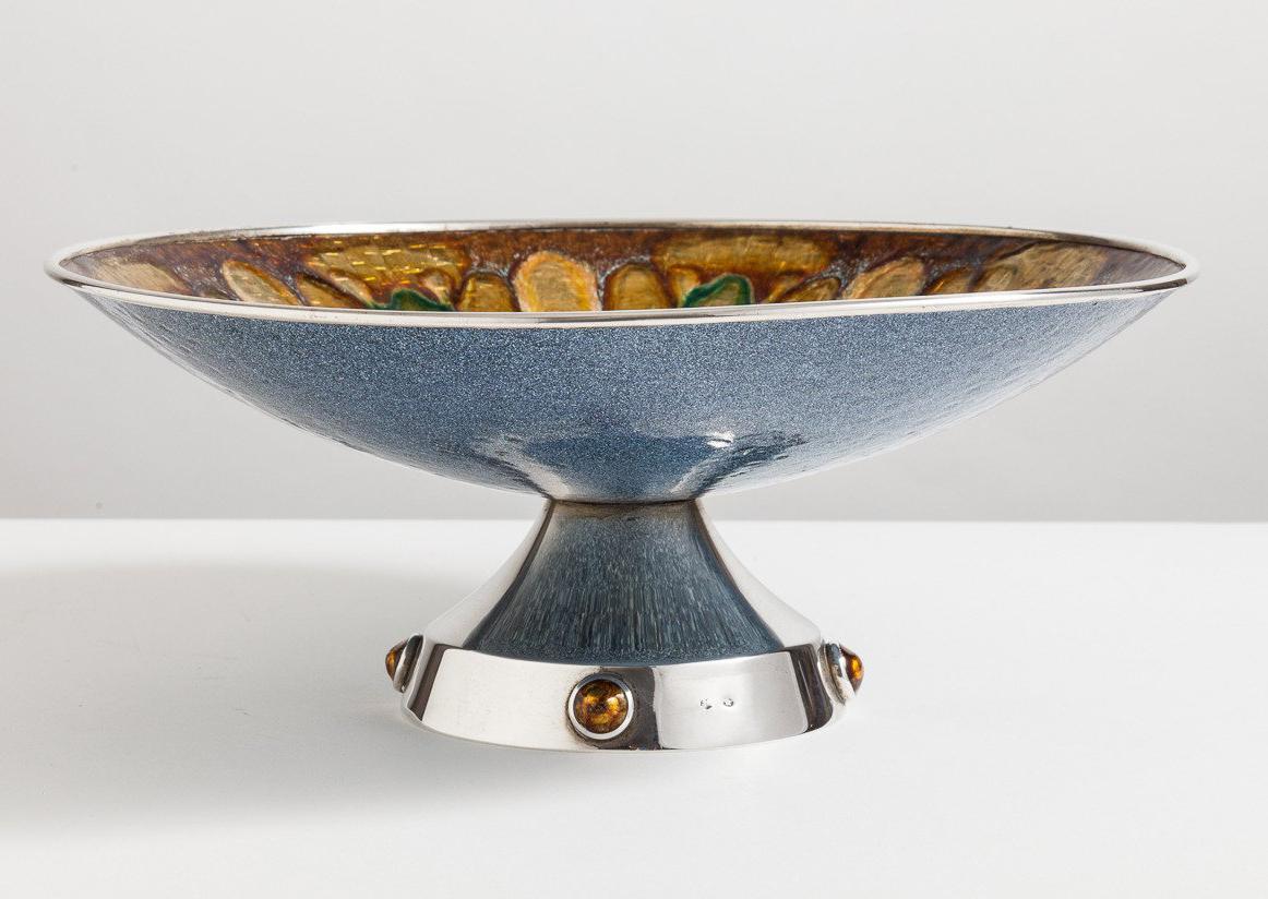 Modernist Italian Tazza, a colourful fusion of enamel decoration, circa 1965-1970
The body is in silver plate on copper & the base has repeated enamel ingot decoration.

We are always adding to our 1stdibs catalogue so be sure to add us to your