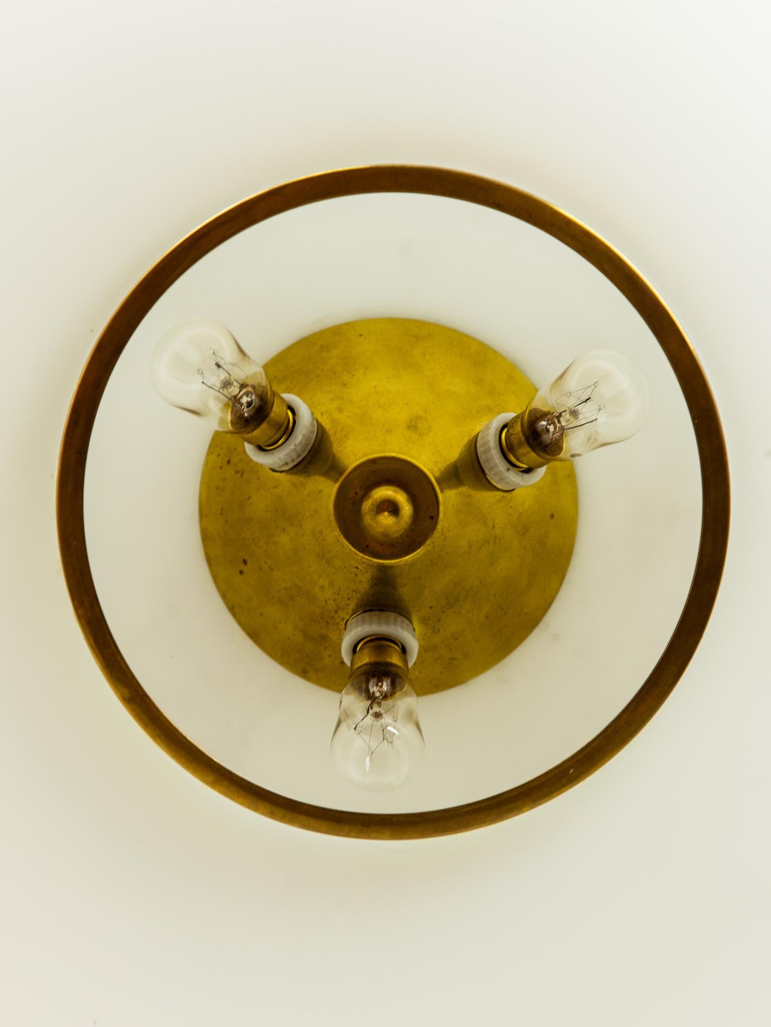 Modernist Italian Glass and Brass Pendant by Stilnovo, 1950s  3