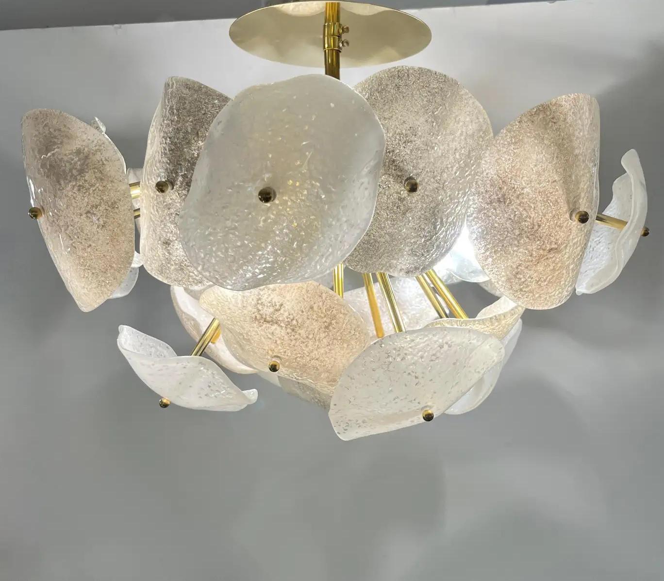 Organic Modern Modernist Italian Gray White Light Beige Murano Glass Leaf Sputnik Flush Mount For Sale