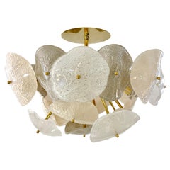 Monture encastrée moderne italienne gris blanc beige clair en verre de Murano avec feuilles Sputnik