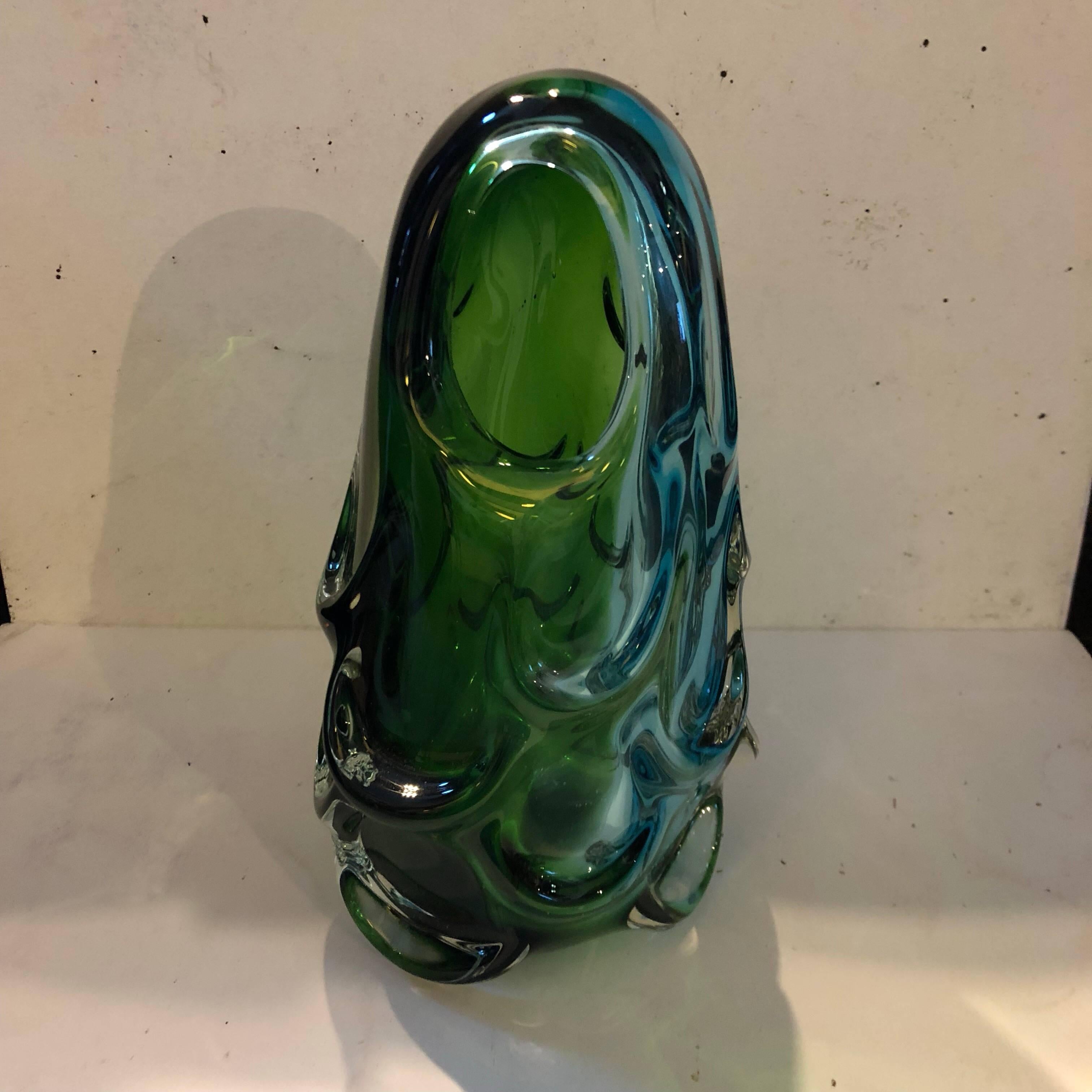 Rare green and blue Murano glass vase, made in 1960, perfect conditions.