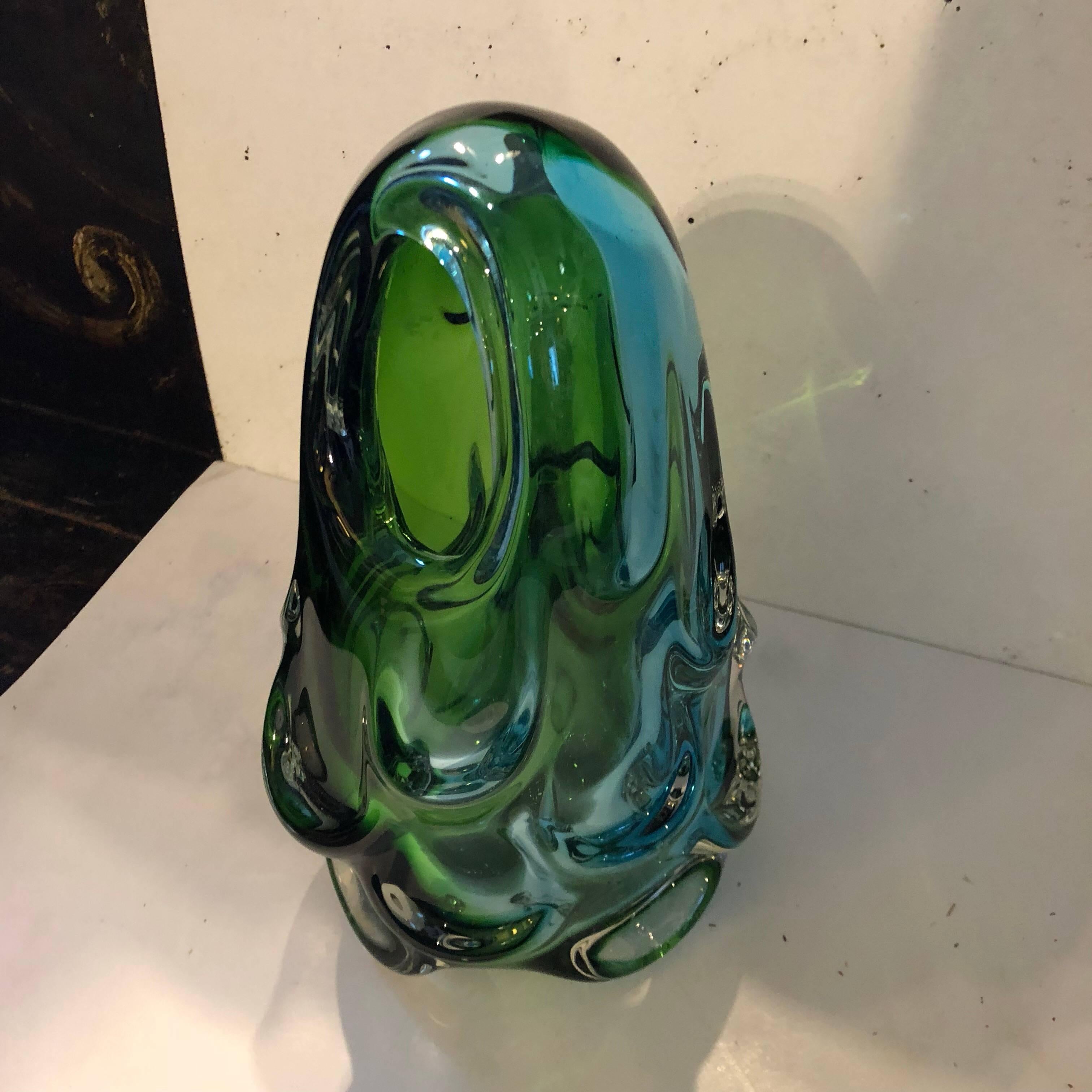 Mid-Century Modern Modernist Italian Green Sommerso Murano Glass Vase circa 1960