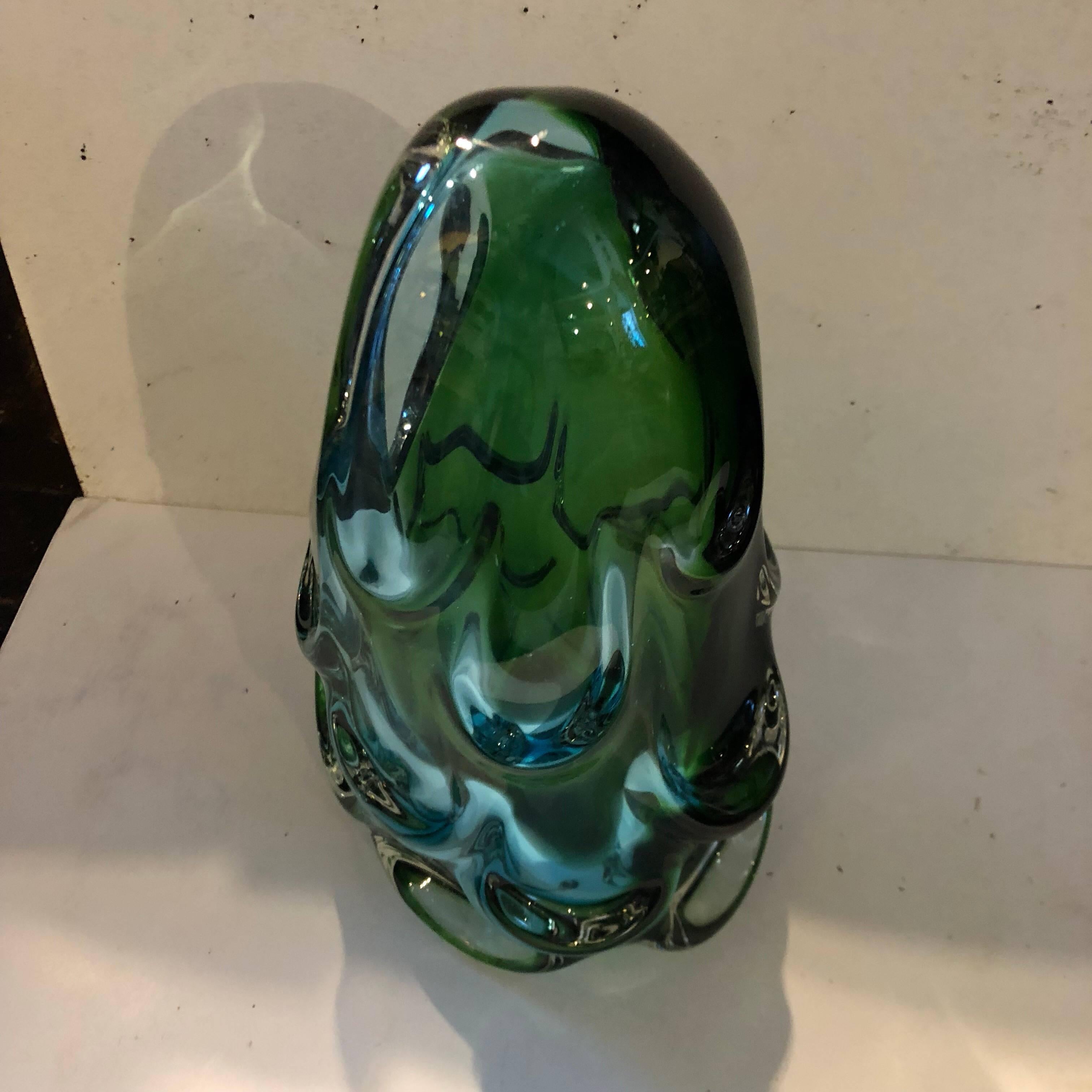 20th Century Modernist Italian Green Sommerso Murano Glass Vase circa 1960