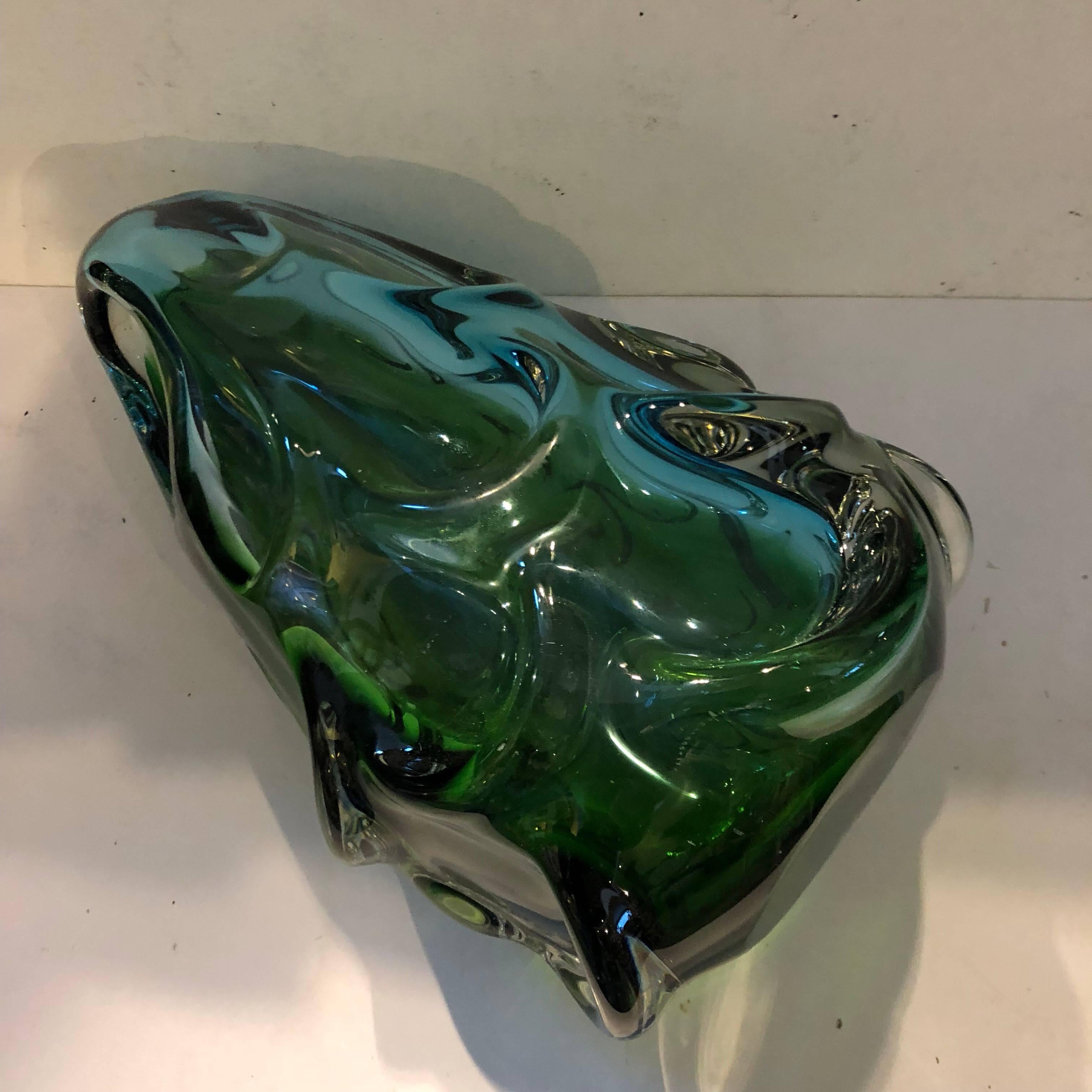 Modernist Italian Green Sommerso Murano Glass Vase circa 1960 1