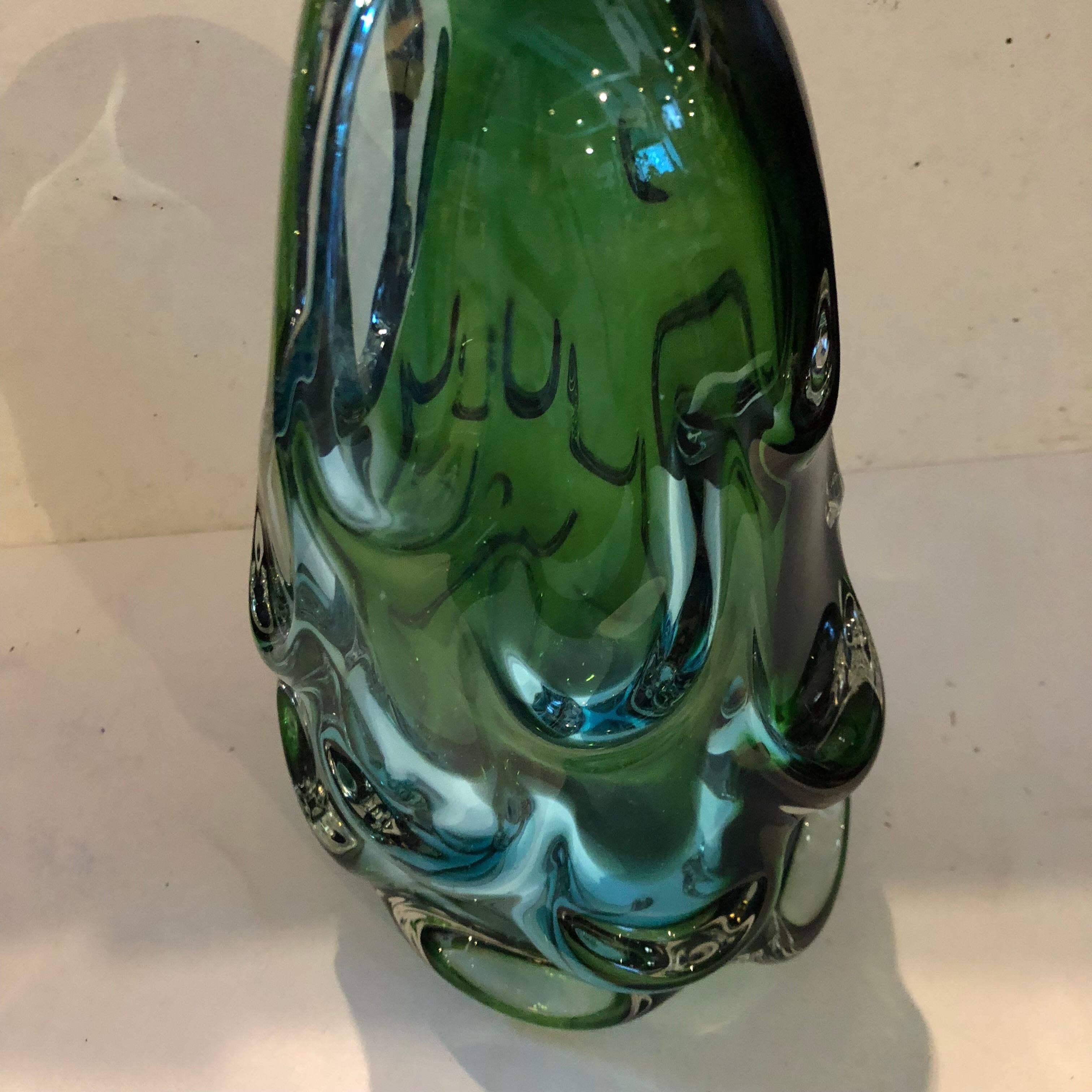 Modernist Italian Green Sommerso Murano Glass Vase circa 1960 4