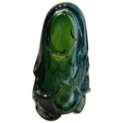 Modernist Italian Green Sommerso Murano Glass Vase circa 1960