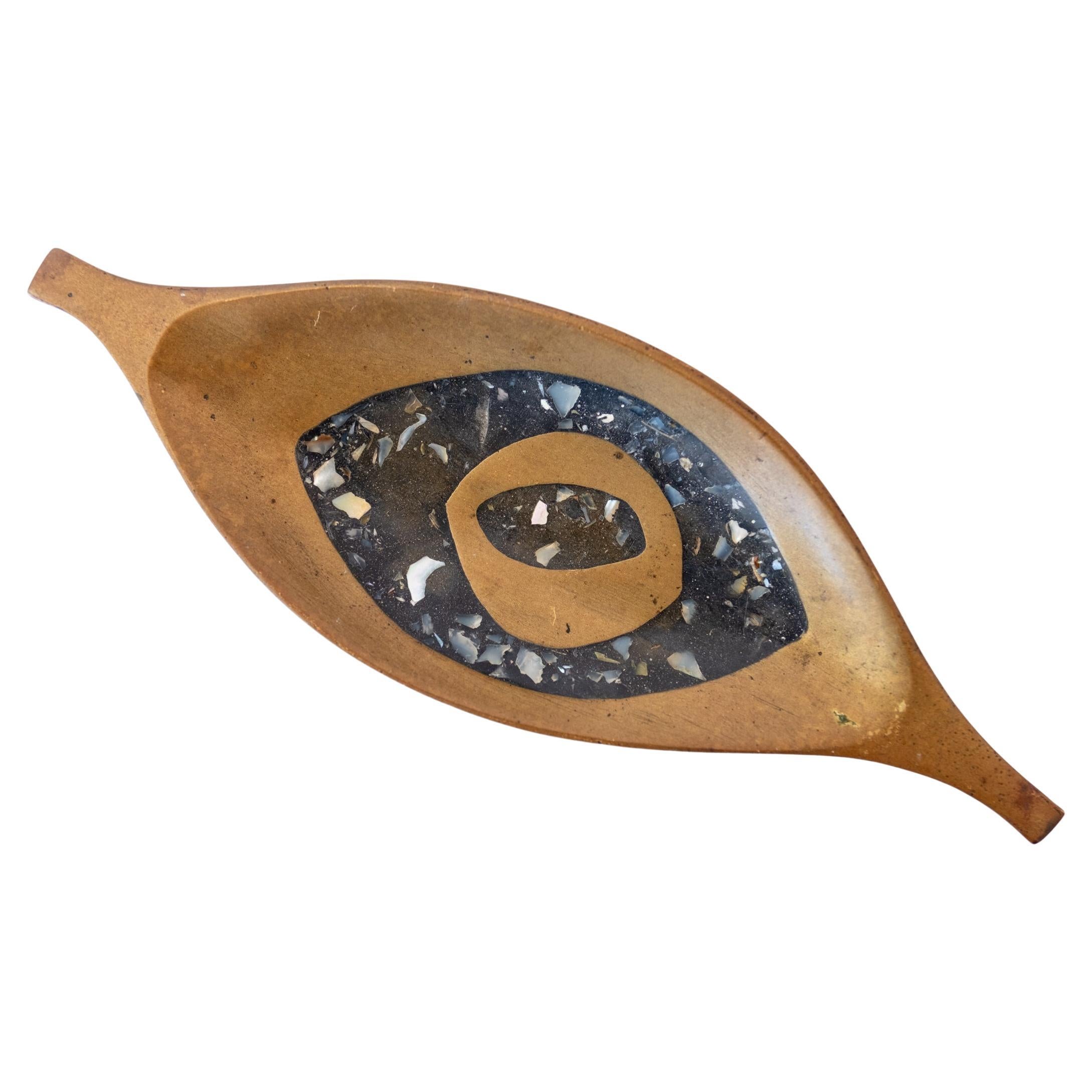 Modernist Italienisch Inlay Stone Eye Bronze Schüssel Catch All Ring Dish im Angebot