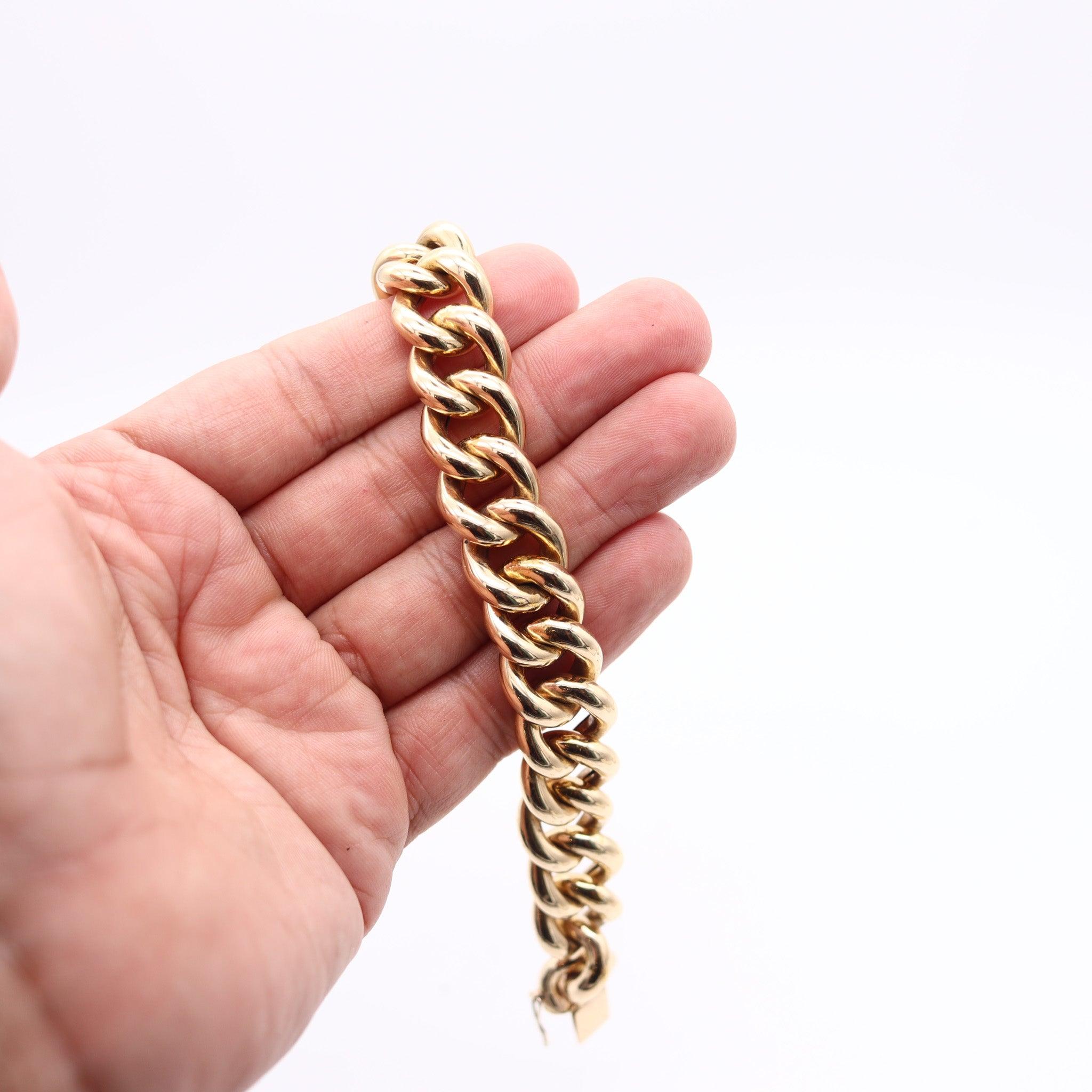Women's or Men's MODERNIST Italian Massive Links Bracelet In Polished 14Kt Yellow Gold