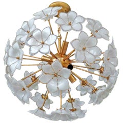 Modernist Italian Murano Flower Bouquet Art Glass Gilt Brass Sputnik Chandelier