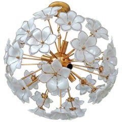 Vintage Modernist Italian Murano Flower Bouquet Art Glass Gilt Brass Sputnik Chandelier