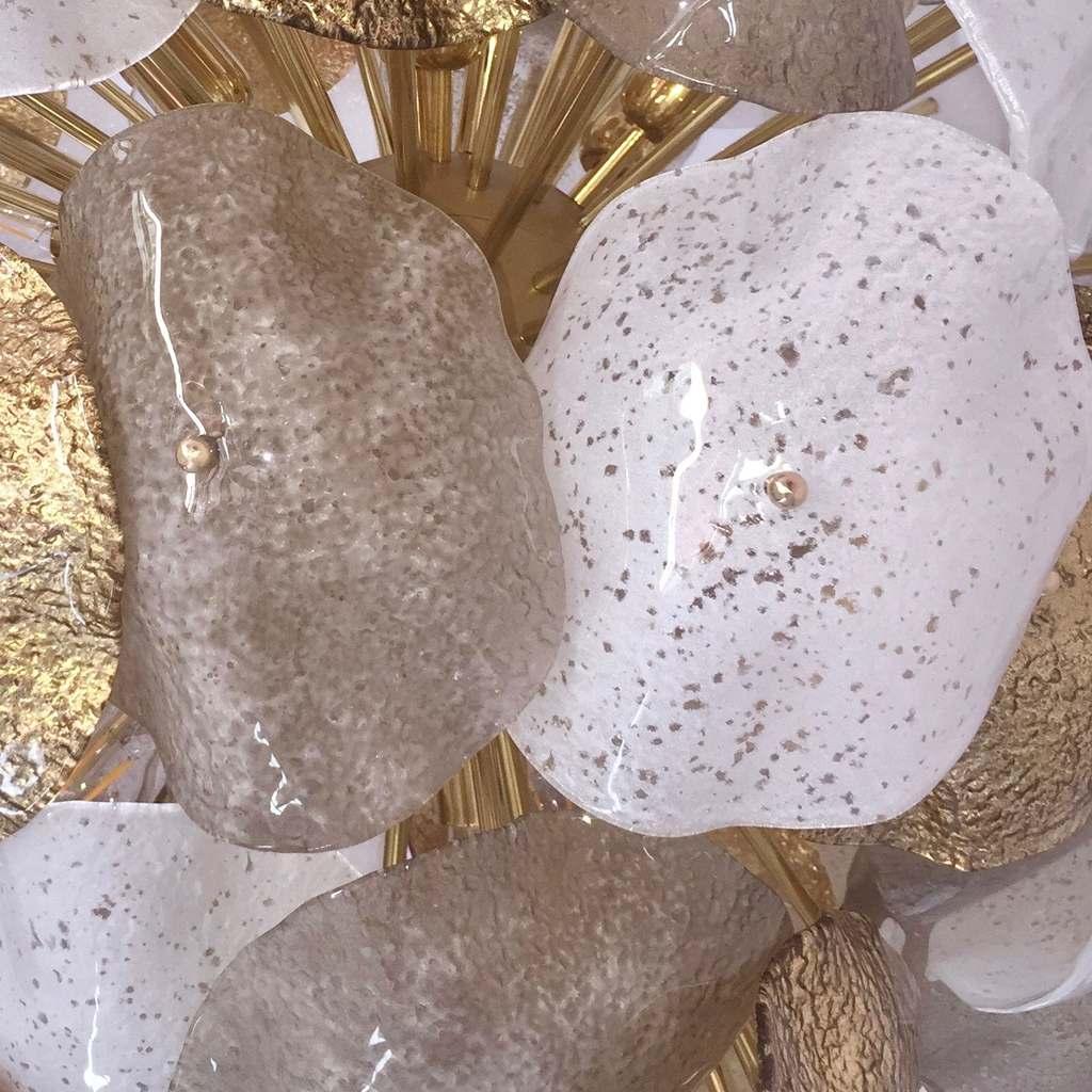 Organique Lustre rond moderniste italien en verre de Murano argenté blanc et or 24 carats à feuilles d'or en vente