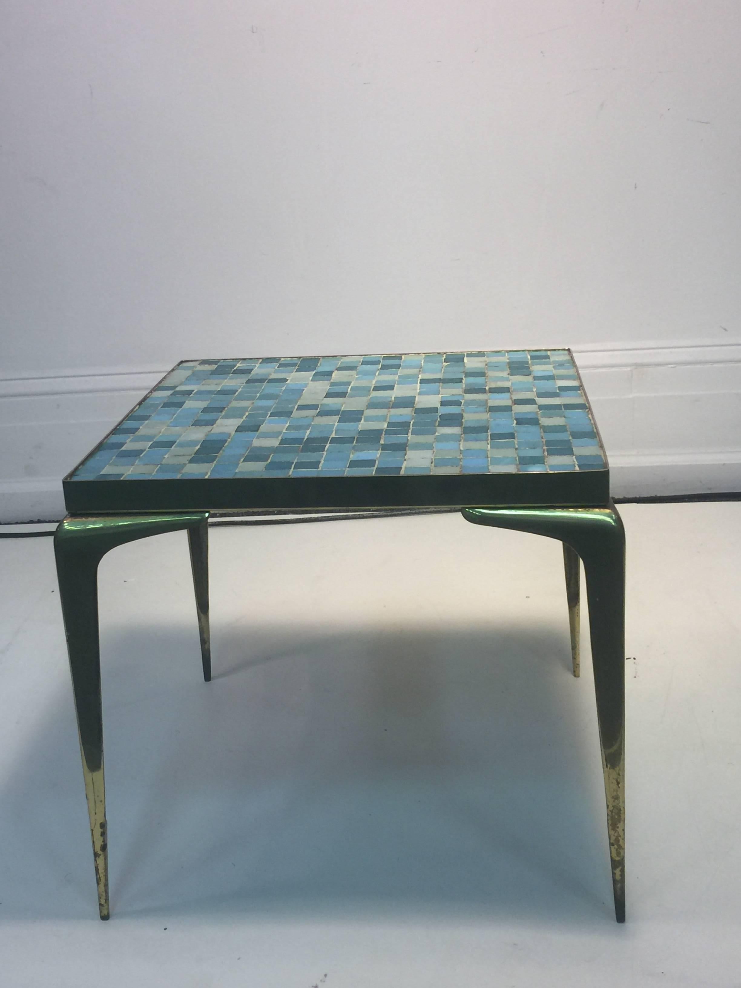 Modernist Italian Murano Glass Tile and Brass Table For Sale 5