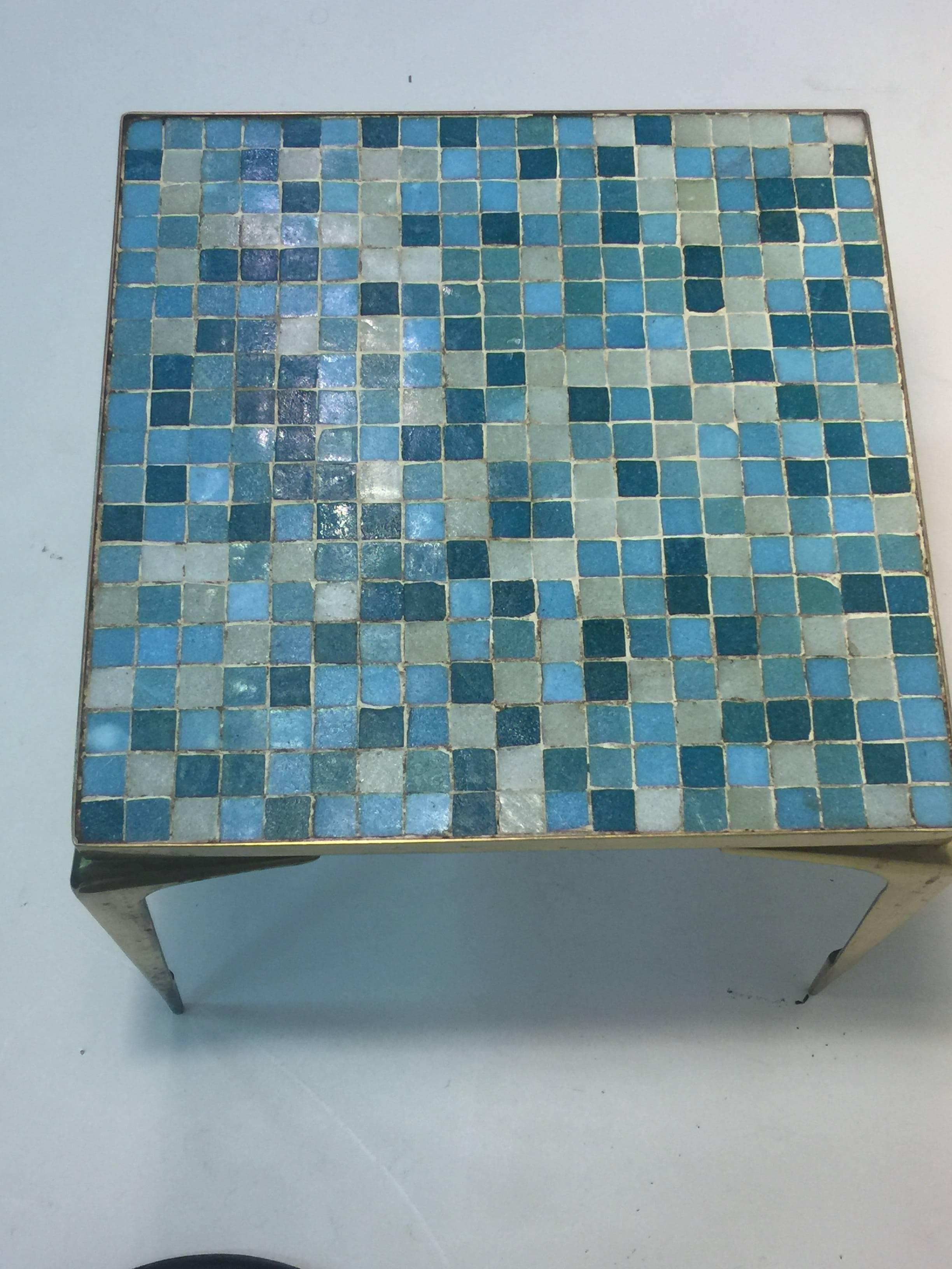 Modernist Italian Murano Glass Tile and Brass Table For Sale 6