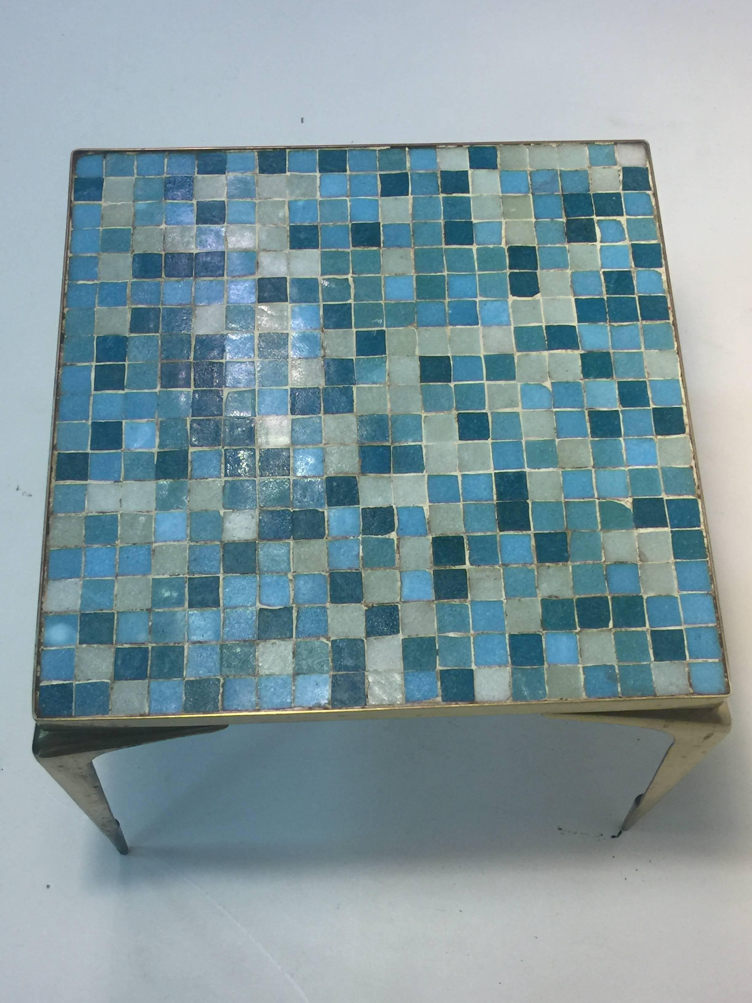 Modernist Italian Murano Glass Tile and Brass Table For Sale 7