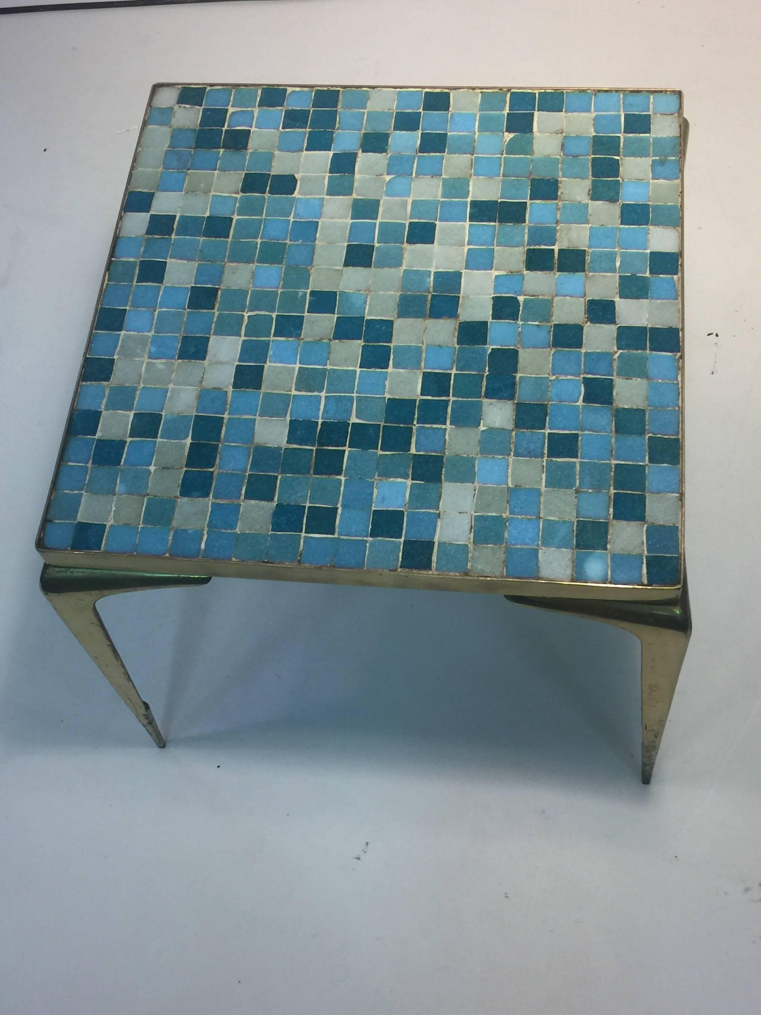 Modernist Italian Murano Glass Tile and Brass Table For Sale 8