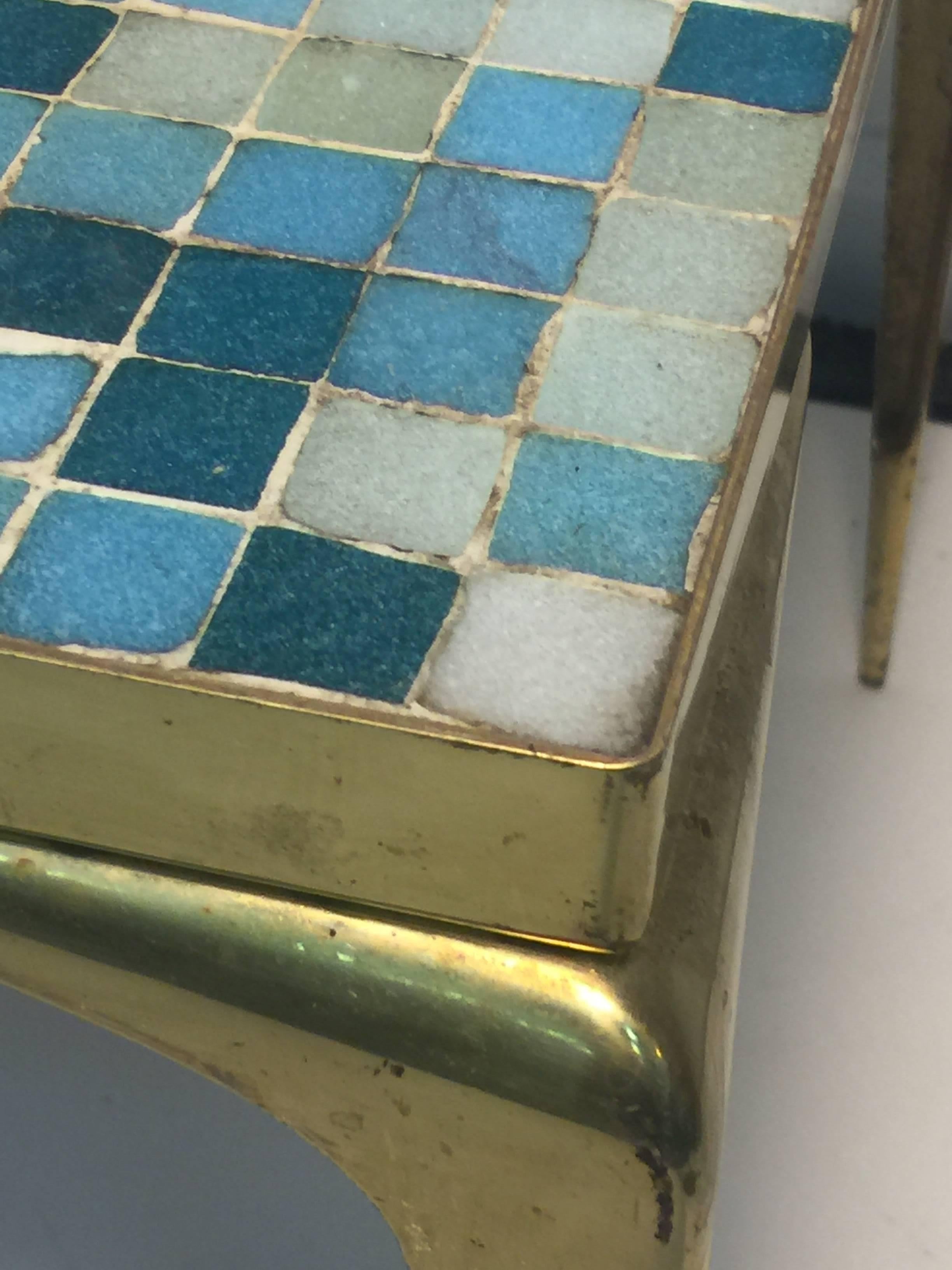 Mid-Century Modern Modernist Italian Murano Glass Tile and Brass Table For Sale