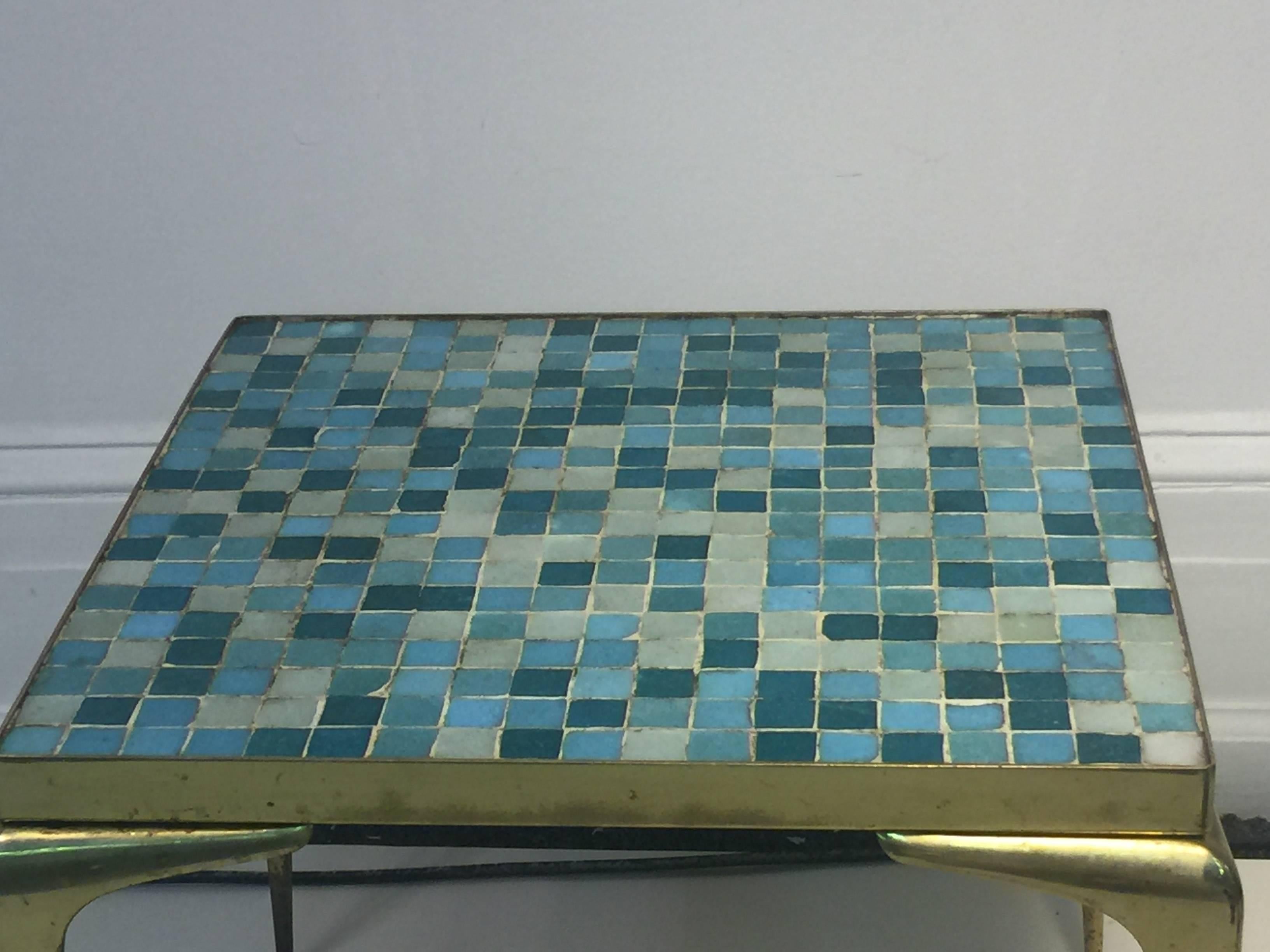 Modernist Italian Murano Glass Tile and Brass Table In Good Condition For Sale In Allentown, PA