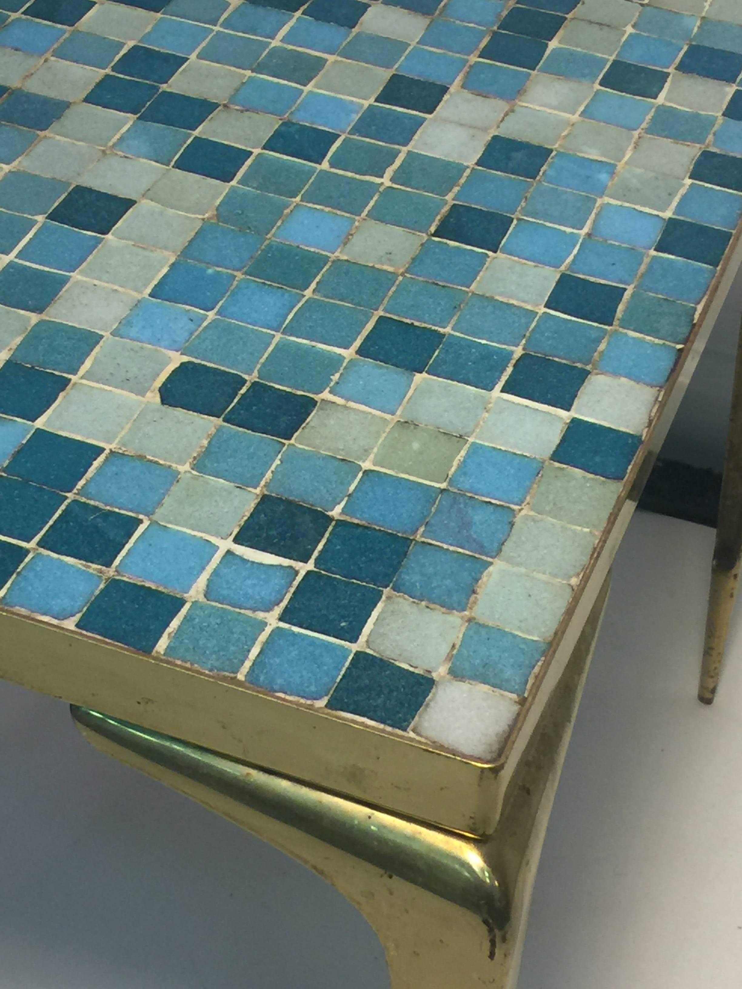 Modernist Italian Murano Glass Tile and Brass Table For Sale 2