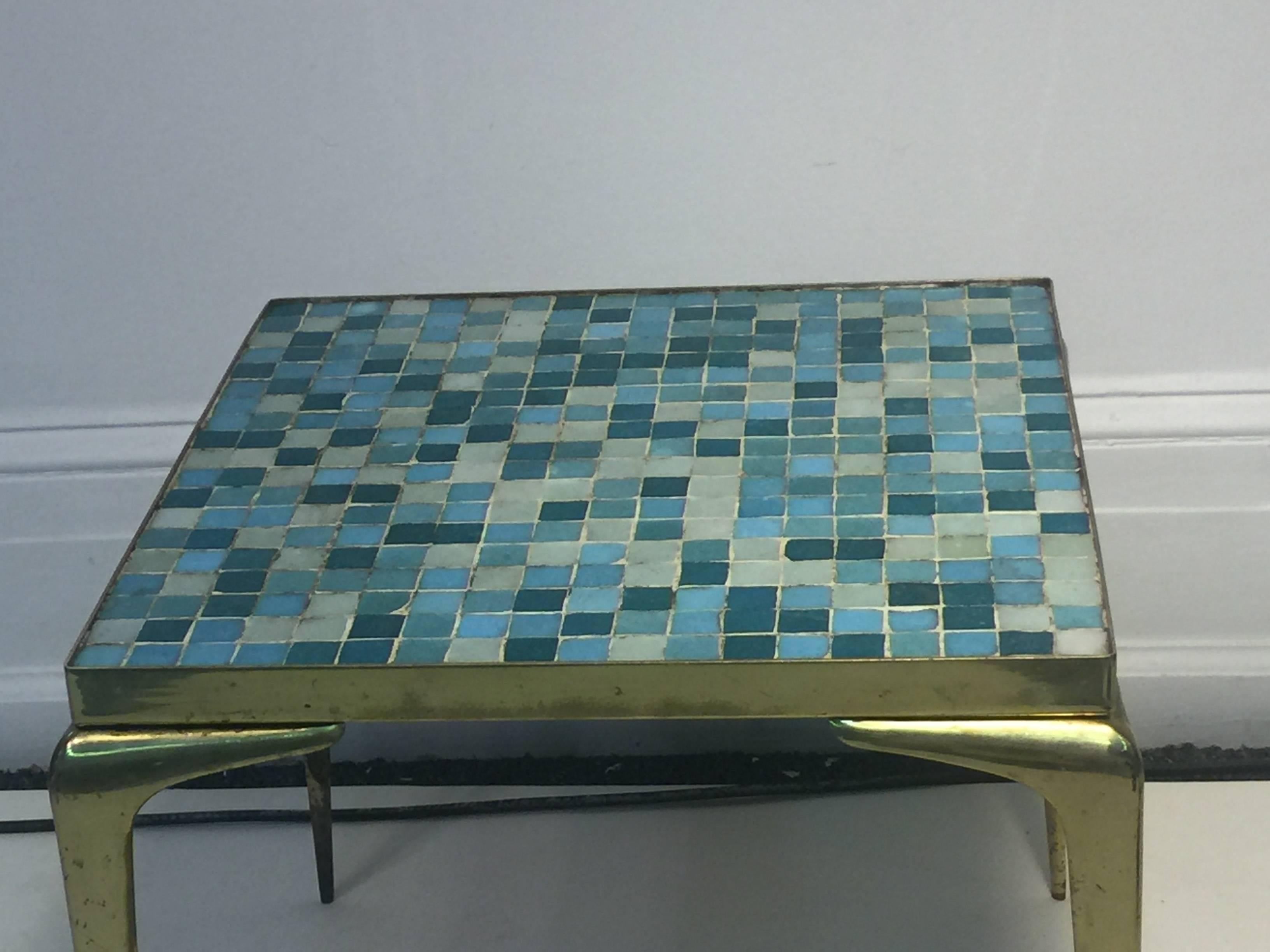 Modernist Italian Murano Glass Tile and Brass Table For Sale 3