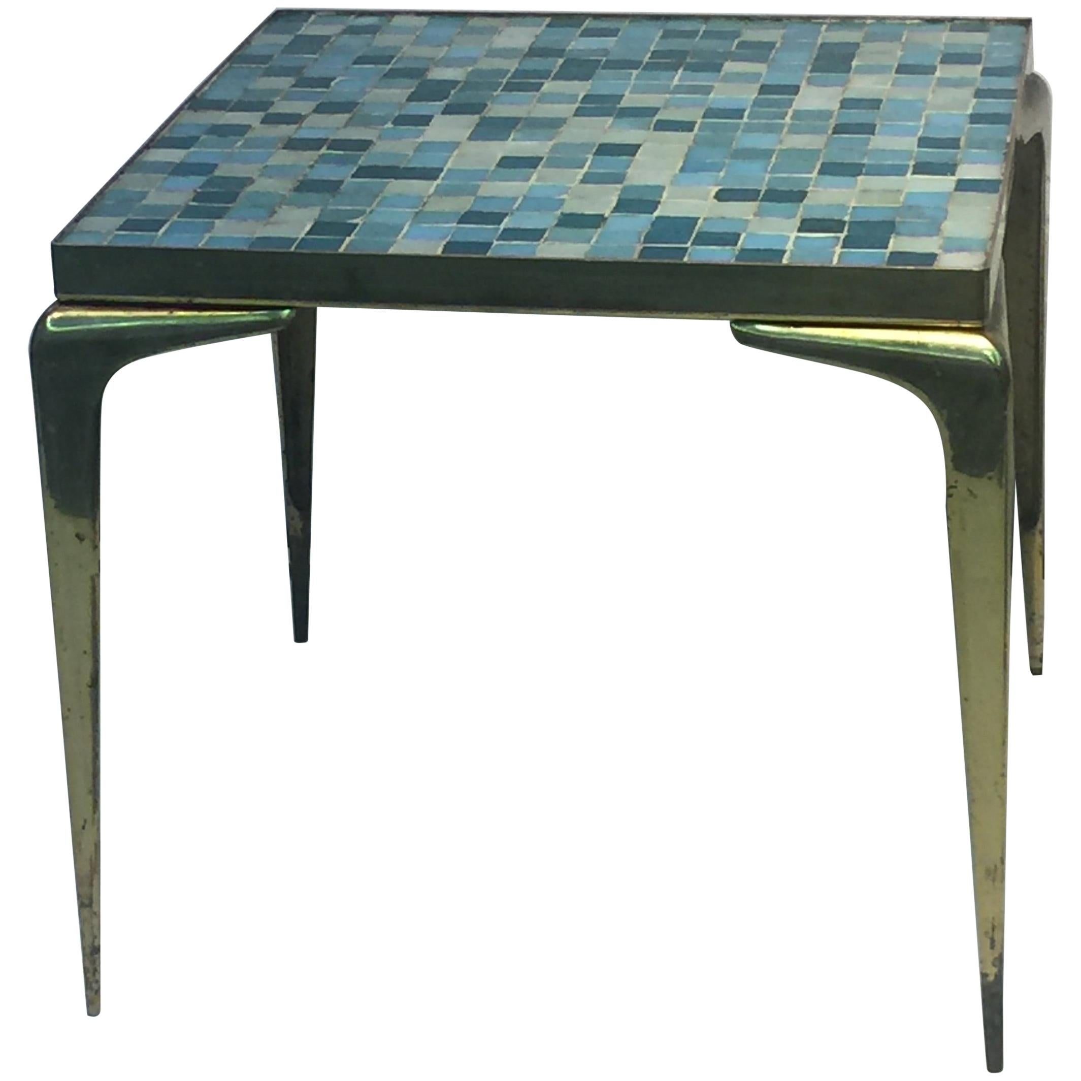 Modernist Italian Murano Glass Tile and Brass Table For Sale