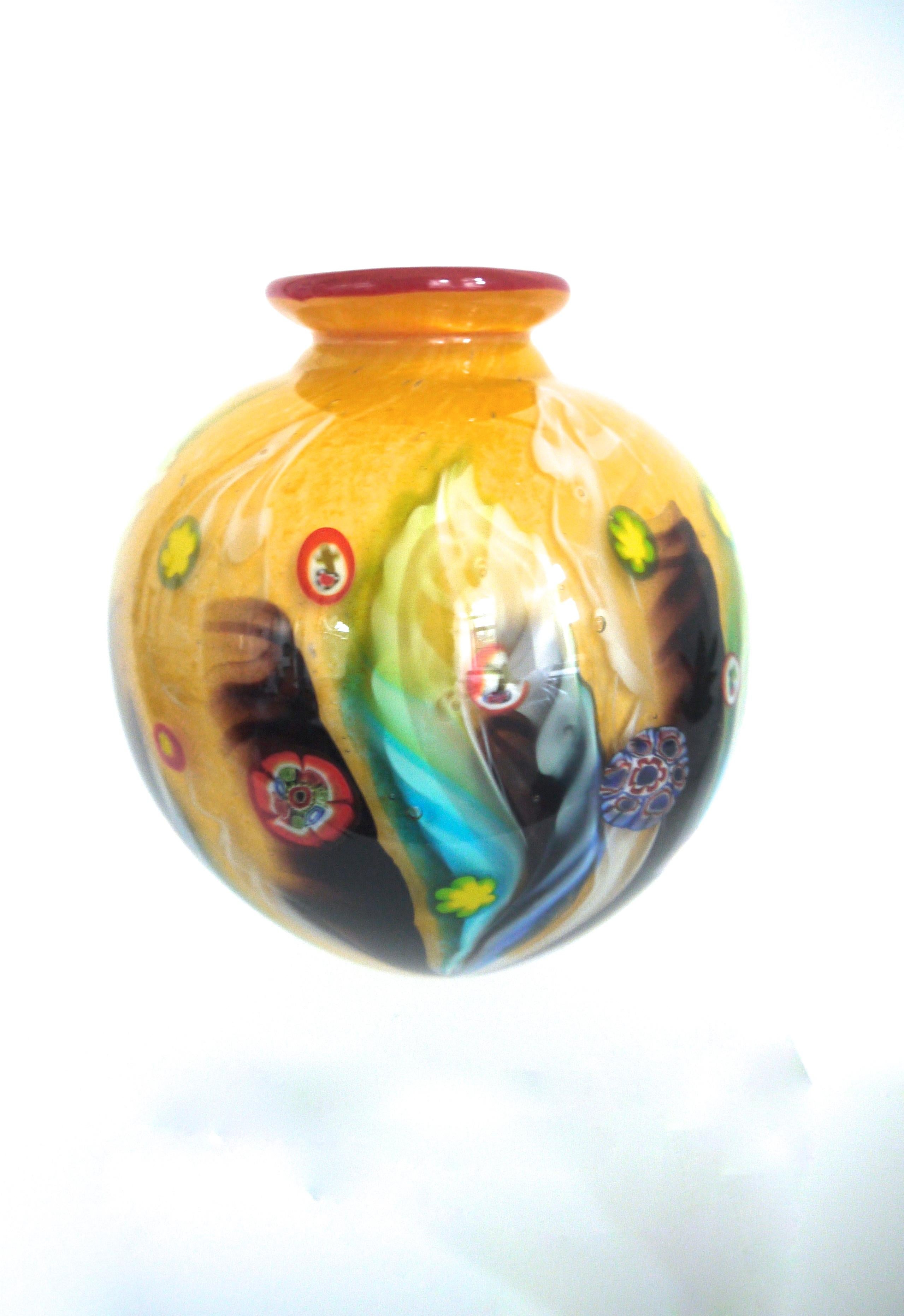 Mid-Century Modern 1950 Modernist Italian Murano Mille Fiori 'Orb' Glass Vase by Fratelli Toso For Sale