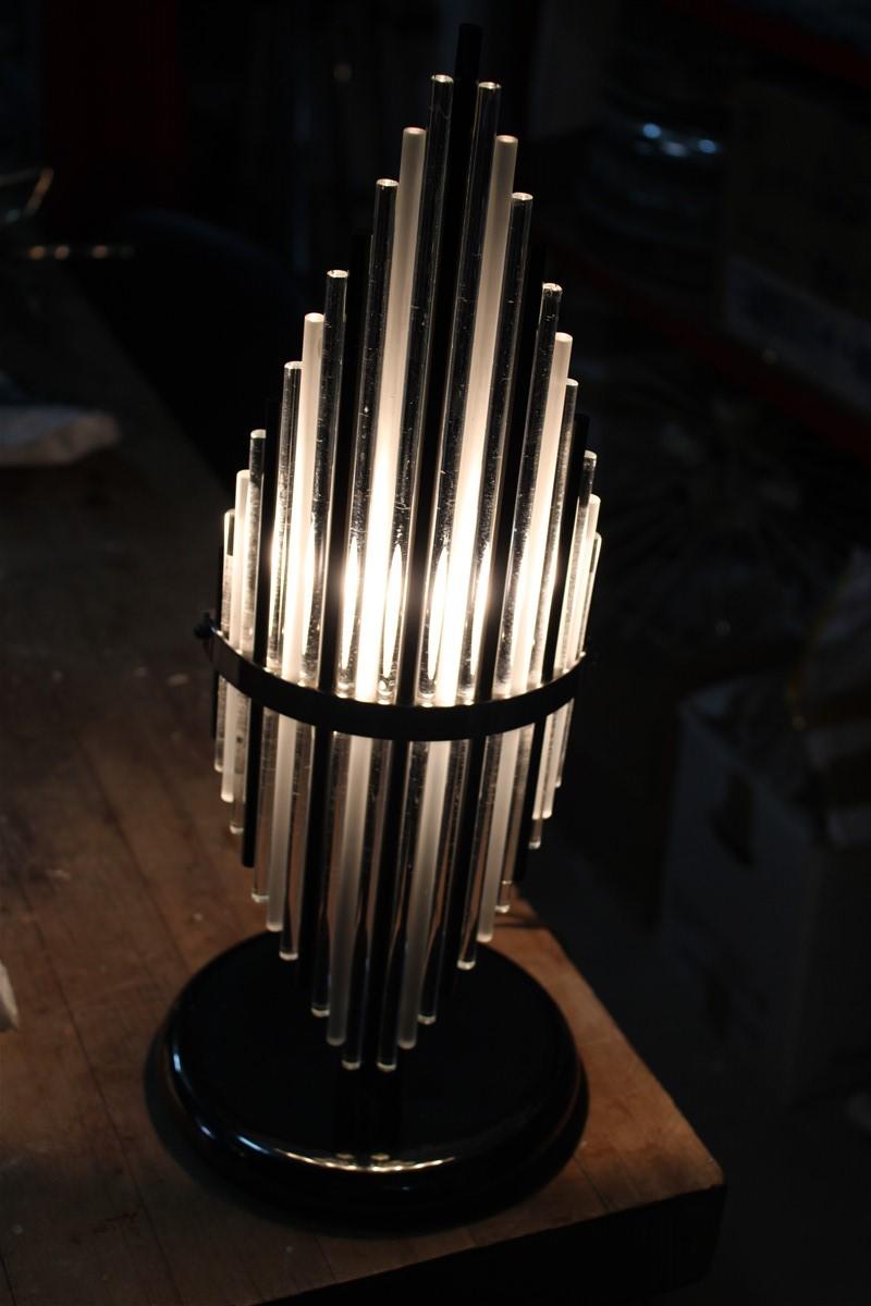 Anodized Modernist Italian Pair of Table Lamp Black Murano Glass Sciolari Design For Sale