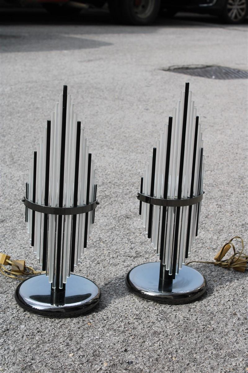 Modernistisches italienisches Paar Tischlampen aus schwarzem Muranoglas im Sciolari-Design (Eloxiert) im Angebot