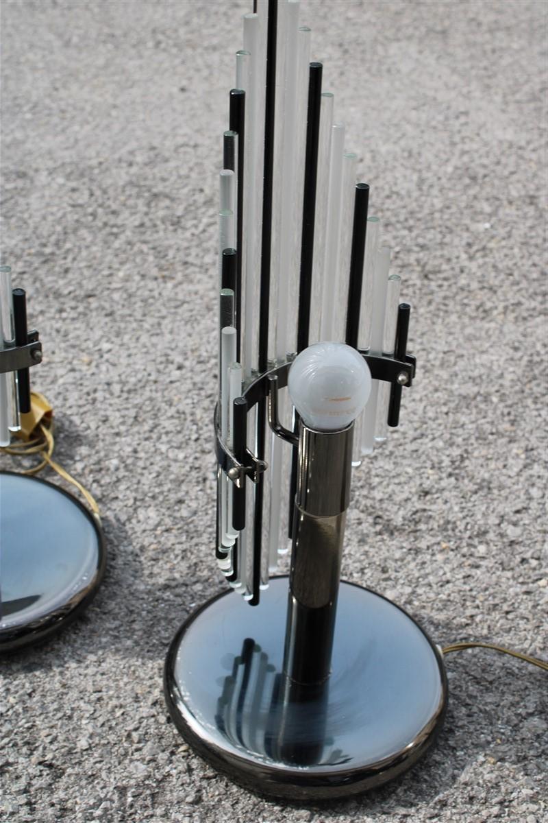 Modernistisches italienisches Paar Tischlampen aus schwarzem Muranoglas im Sciolari-Design (Metall) im Angebot