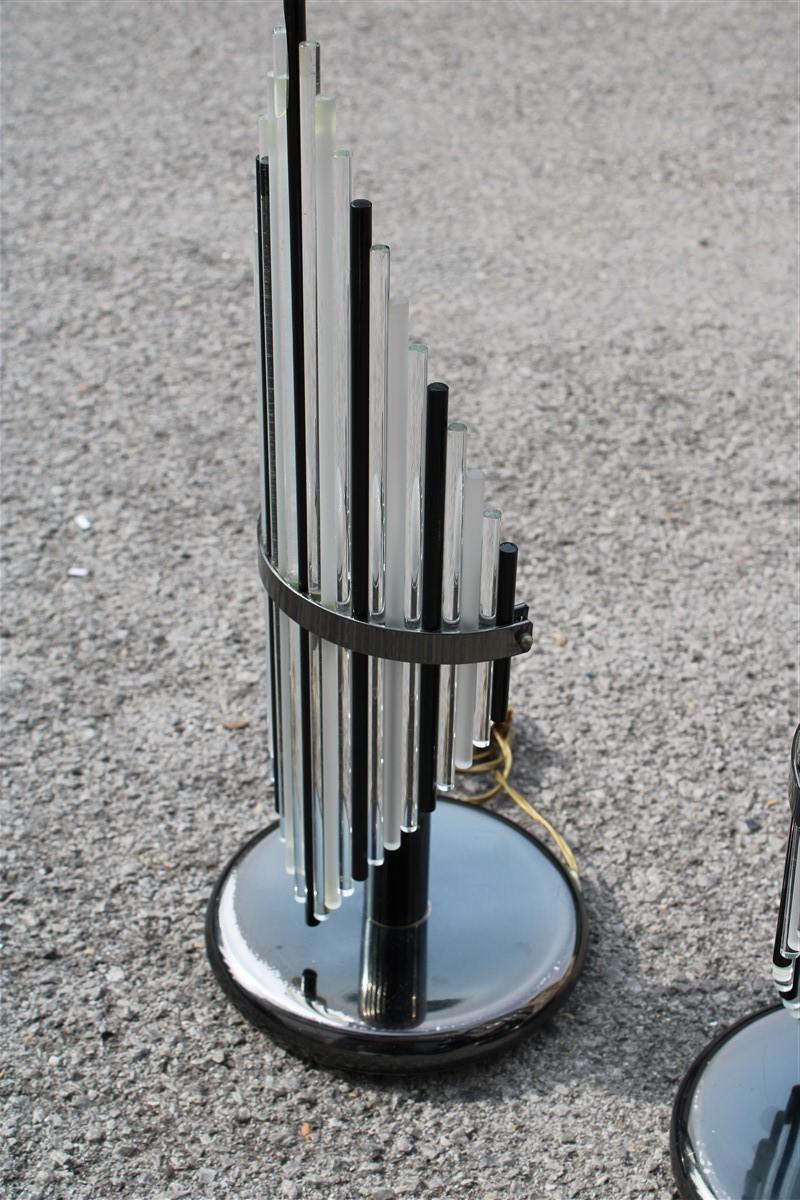 Modernist Italian Pair of Table Lamp Black Murano Glass Sciolari Design For Sale 2