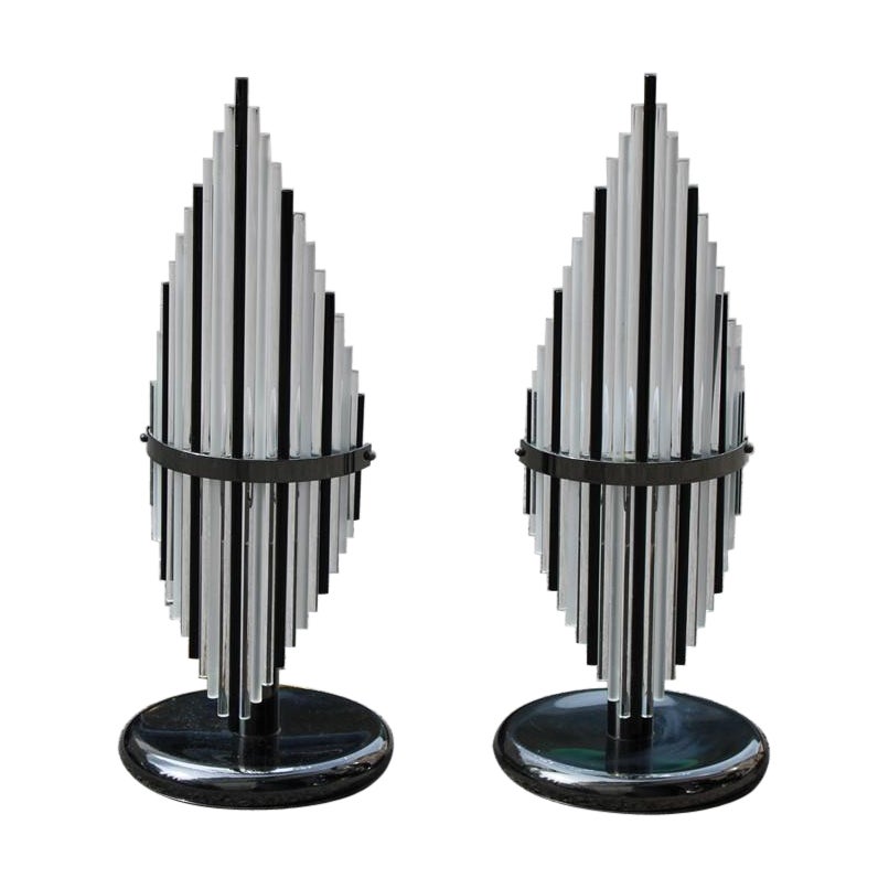 Modernist Italian Pair of Table Lamp Black Murano Glass Sciolari Design For Sale
