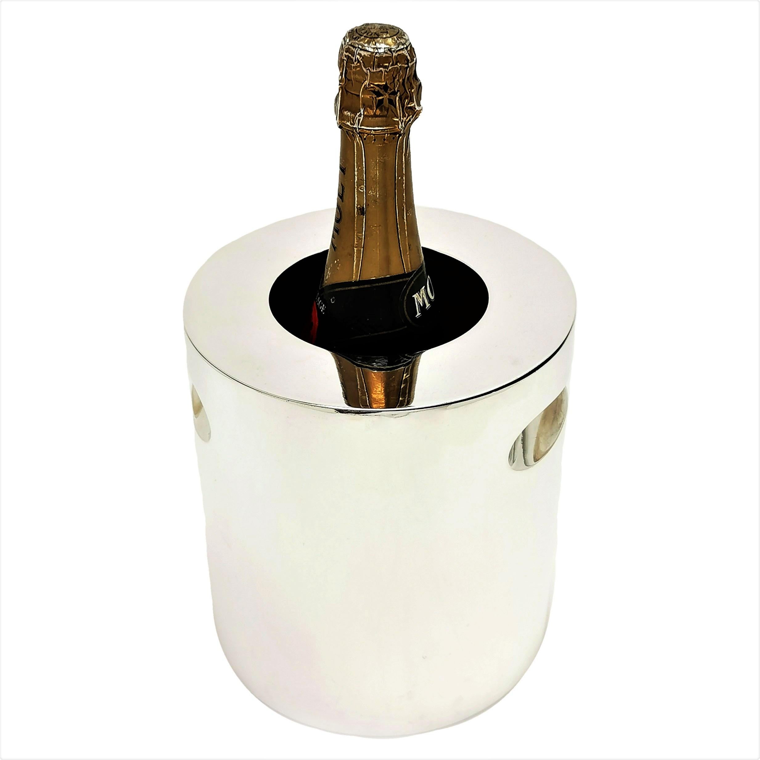 19th Century Modernist Italian Solid Silver Wine Cooler / Champagne Ice Bucket c. 1950