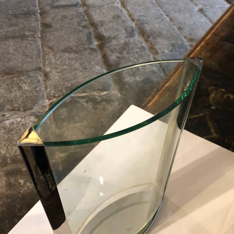 Modernist Italian Steel and Glass Vase circa 1970 at 1stDibs