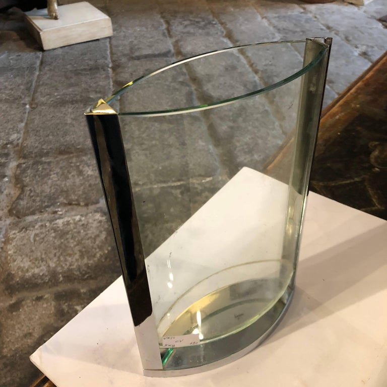Modernist Italian Steel and Glass Vase circa 1970 at 1stDibs