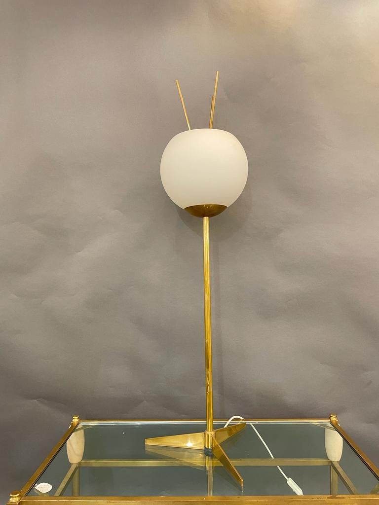 Brass Modernist Italian Table Lamp with White Shades
