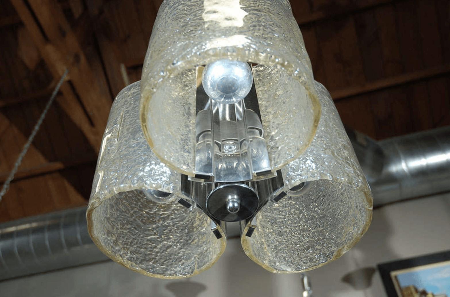 Modernist Italian Three Light Chandelier In Good Condition For Sale In Los Angeles, CA