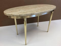Modernist Italian Travertine and Brass Coffee Table