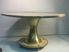 Modernist Italian Travertine Marble and Brass Dining Table