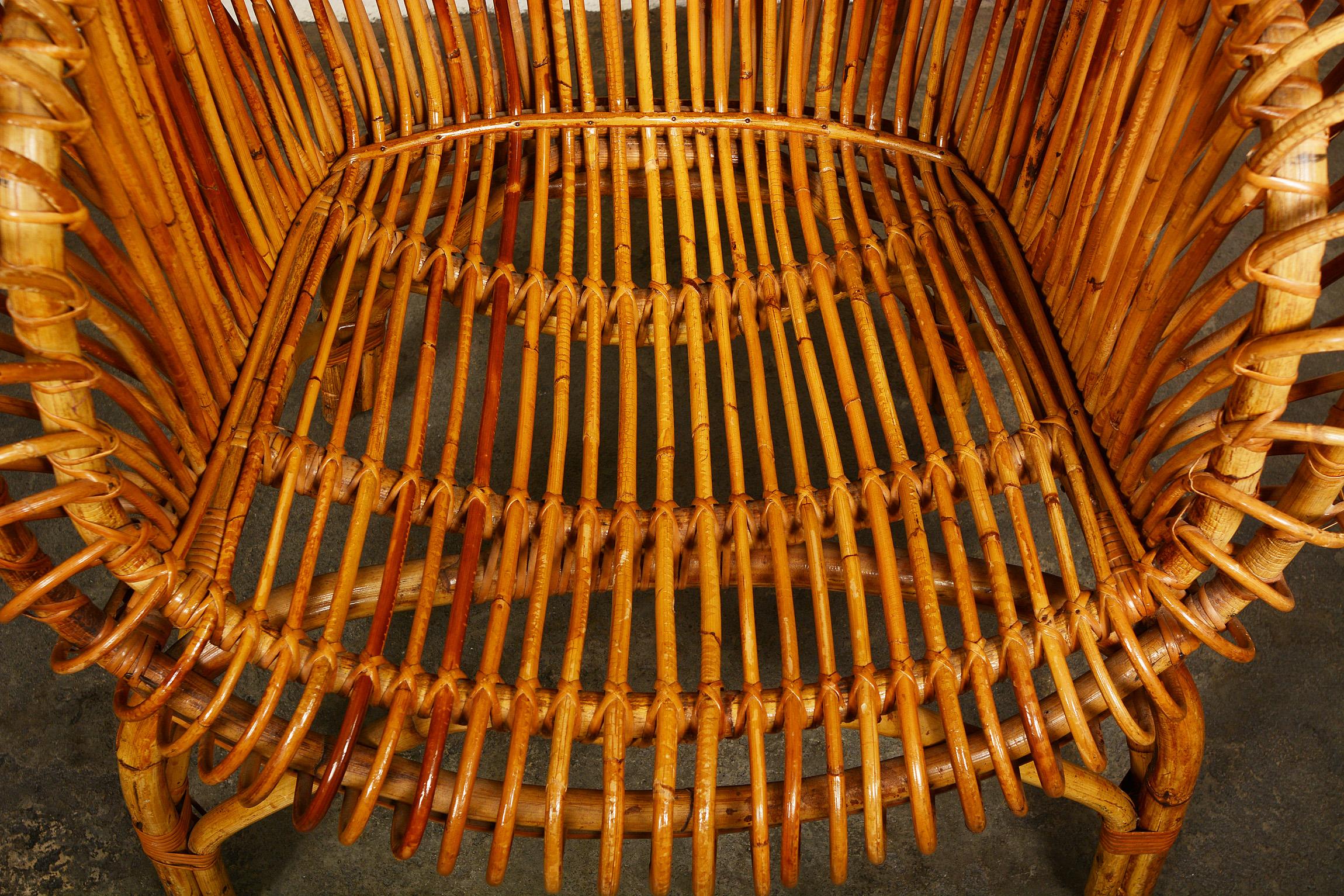 Modernist Italian Wingback Rattan Chair 6