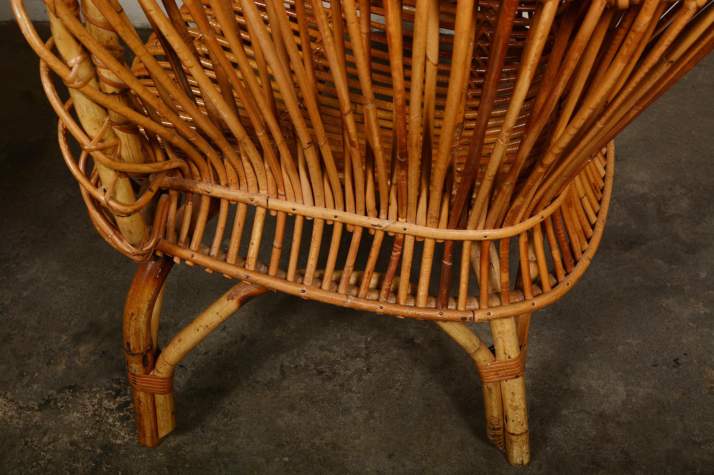 Modernist Italian Wingback Rattan Chair 7