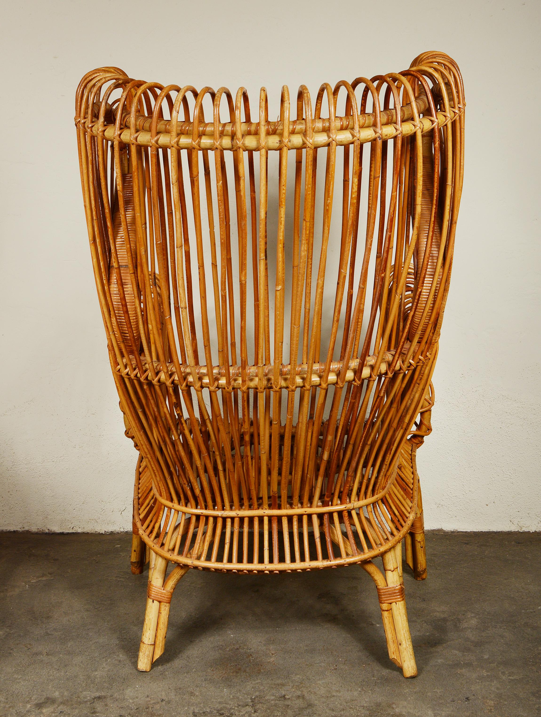 Late 20th Century Modernist Italian Wingback Rattan Chair