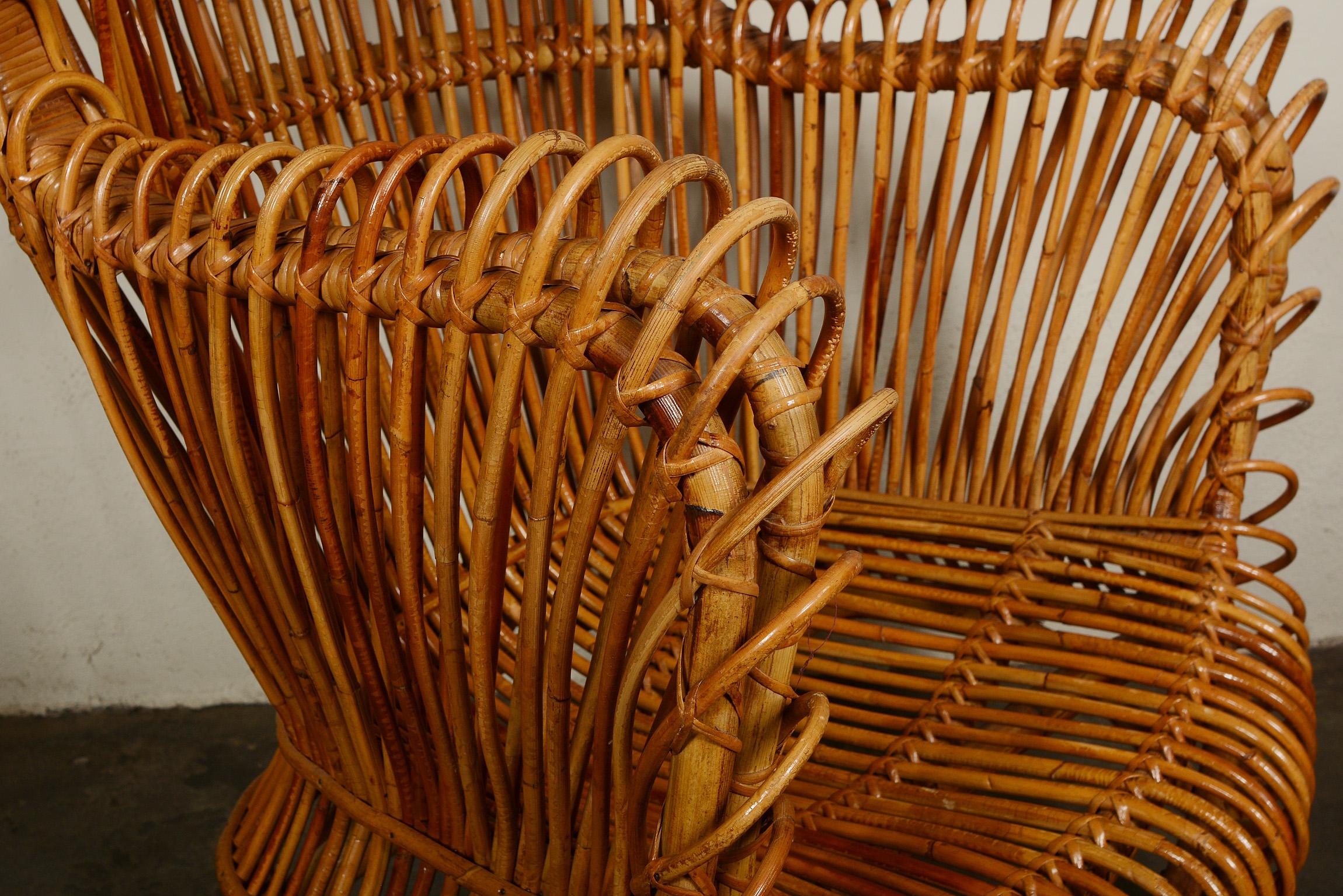 Modernist Italian Wingback Rattan Chair 1