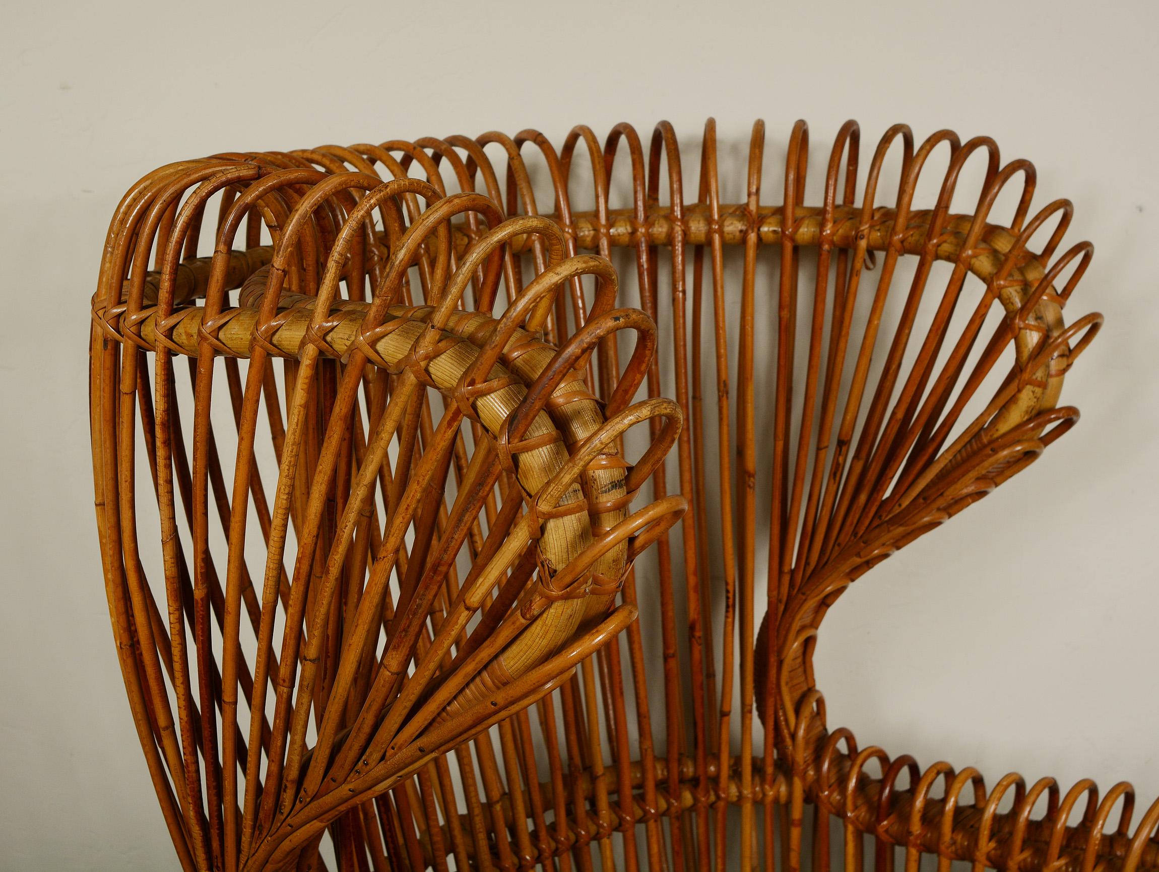 Modernist Italian Wingback Rattan Chair 2