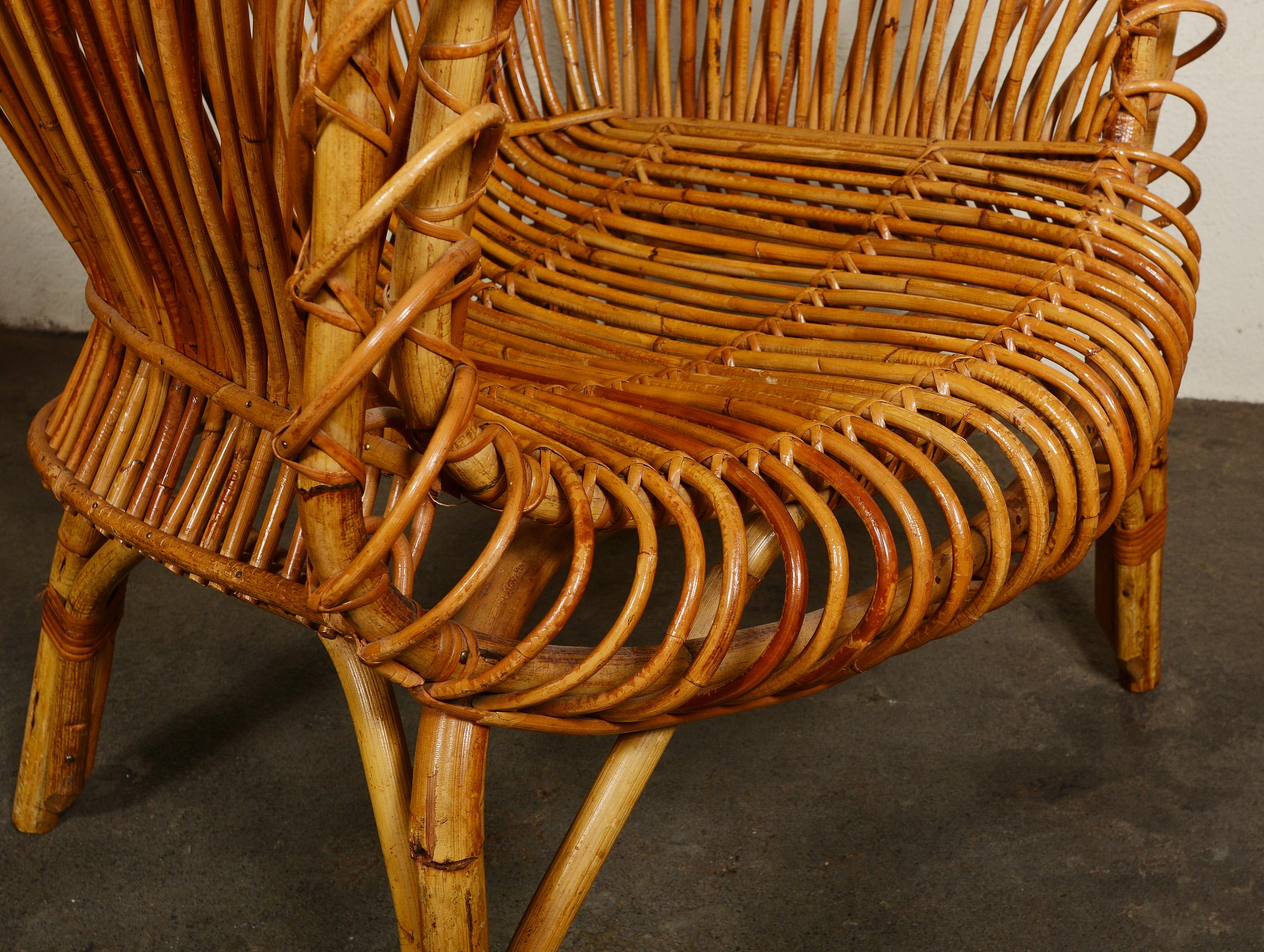 Modernist Italian Wingback Rattan Chair 3
