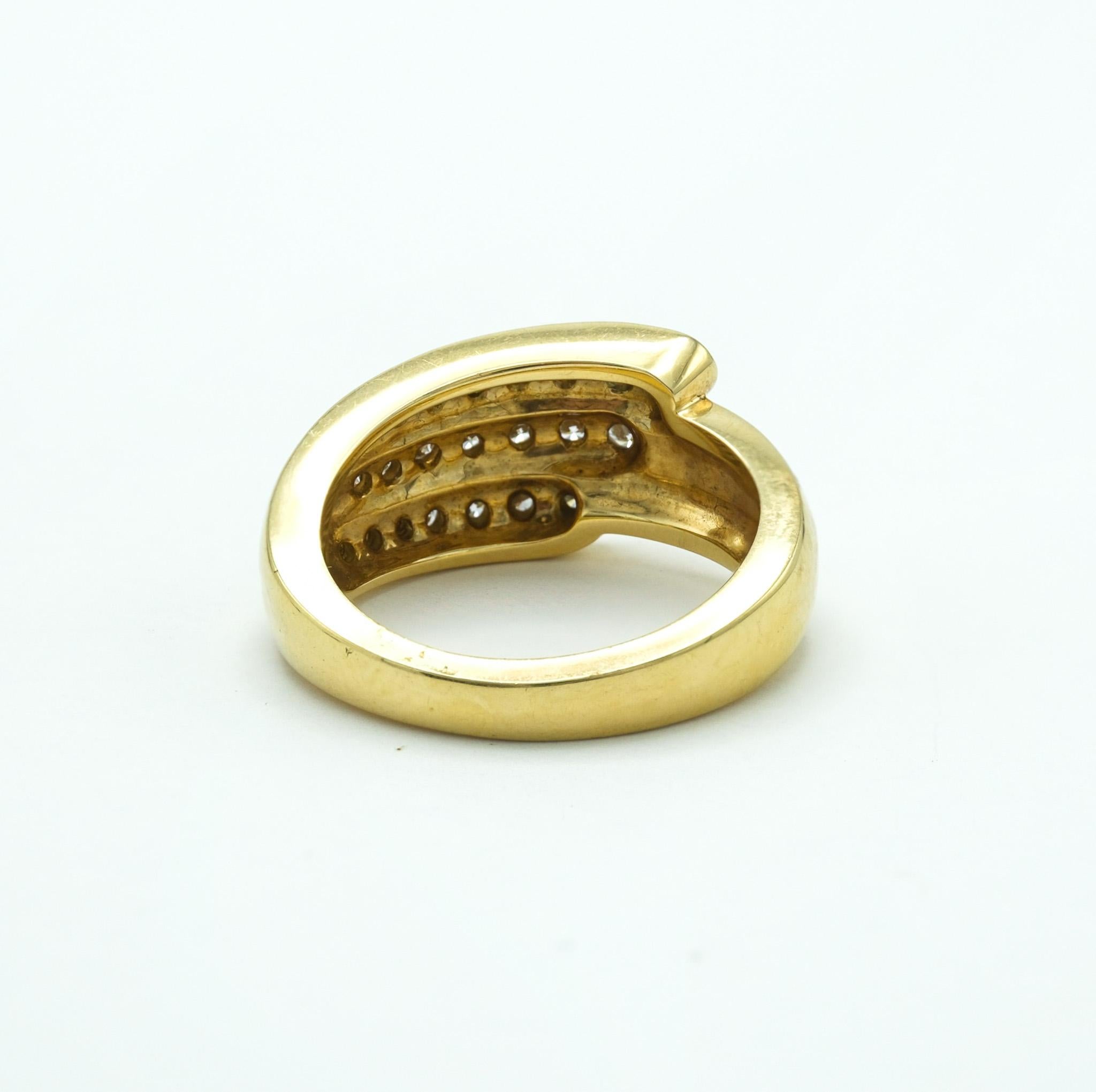Round Cut Modernist Jabel 18 Karat Yellow Gold and 21 Diamond Three Row Band Ring 