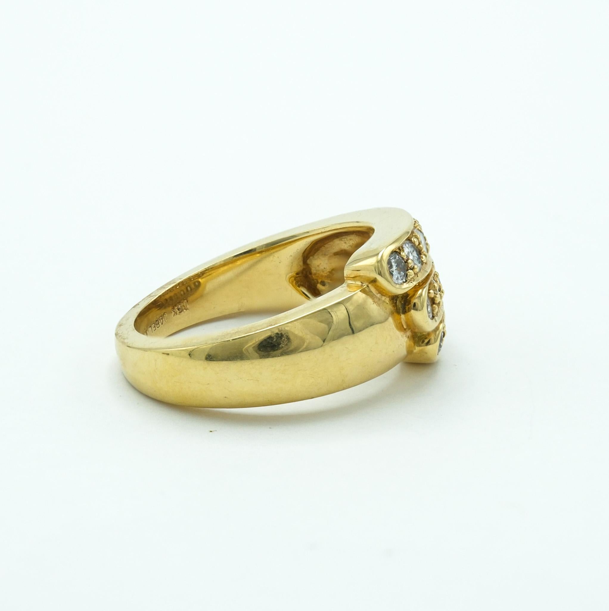 Modernist Jabel 18 Karat Yellow Gold and 21 Diamond Three Row Band Ring  In Good Condition In Fairfield, CT
