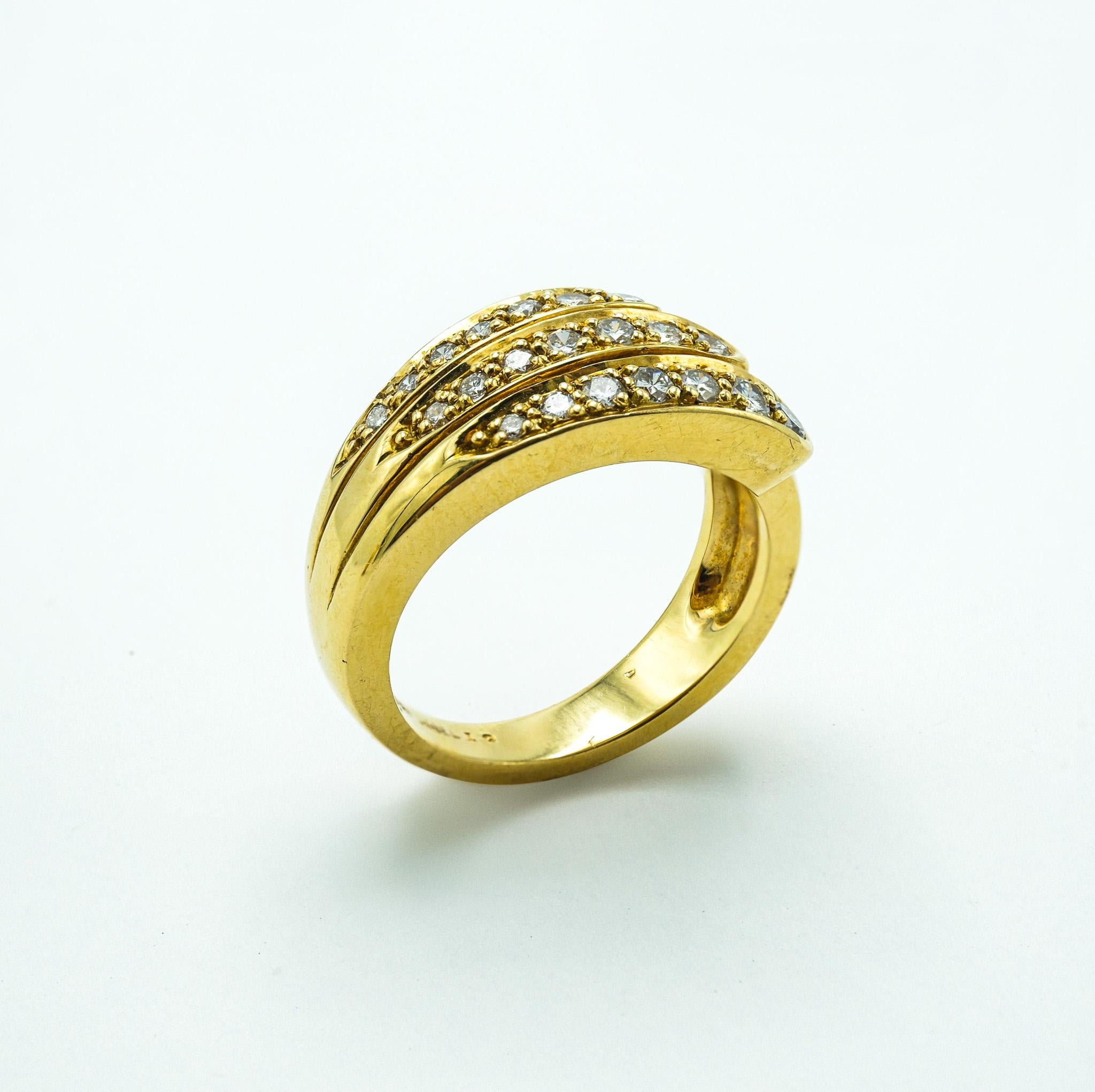 Women's Modernist Jabel 18 Karat Yellow Gold and 21 Diamond Three Row Band Ring 
