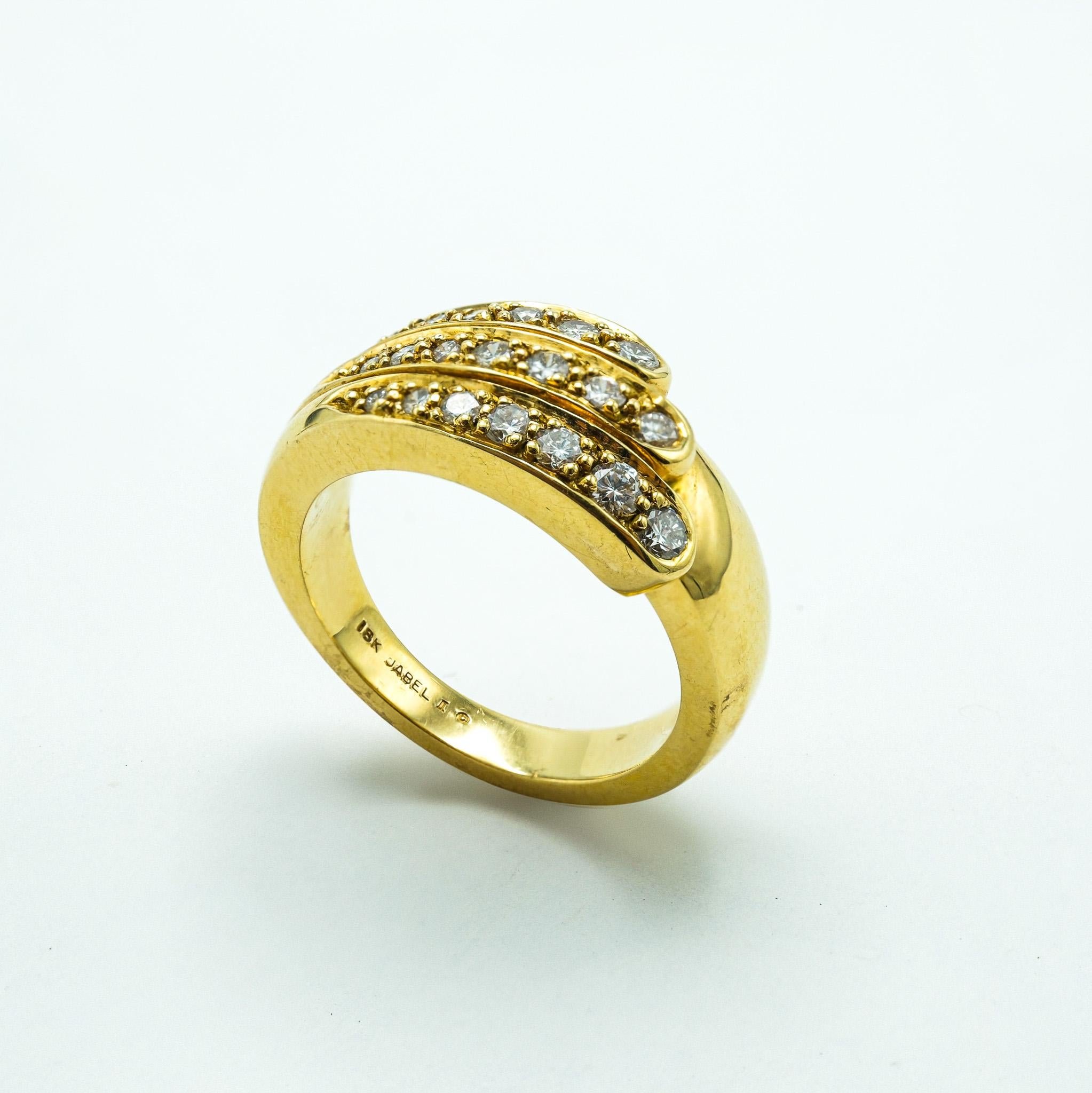 Modernist Jabel 18 Karat Yellow Gold and 21 Diamond Three Row Band Ring  1
