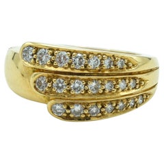 Vintage Modernist Jabel 18 Karat Yellow Gold and 21 Diamond Three Row Band Ring 